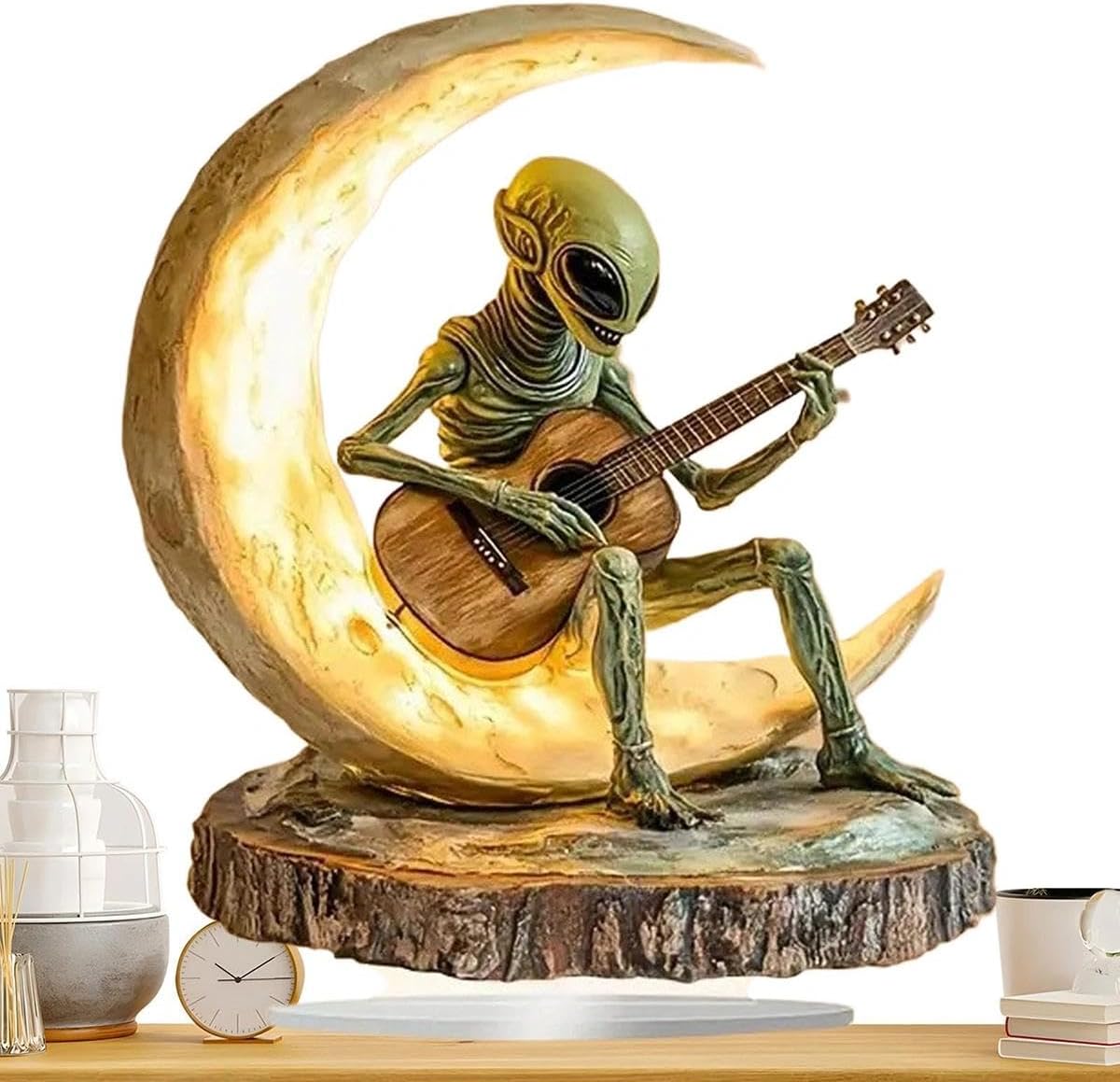 1PC Alien Garden Decor, Unique Alien Garden Statue, Figurine for Home and Yard, Acrylic Moon Guitarist Sculpture for Artistic Spaces