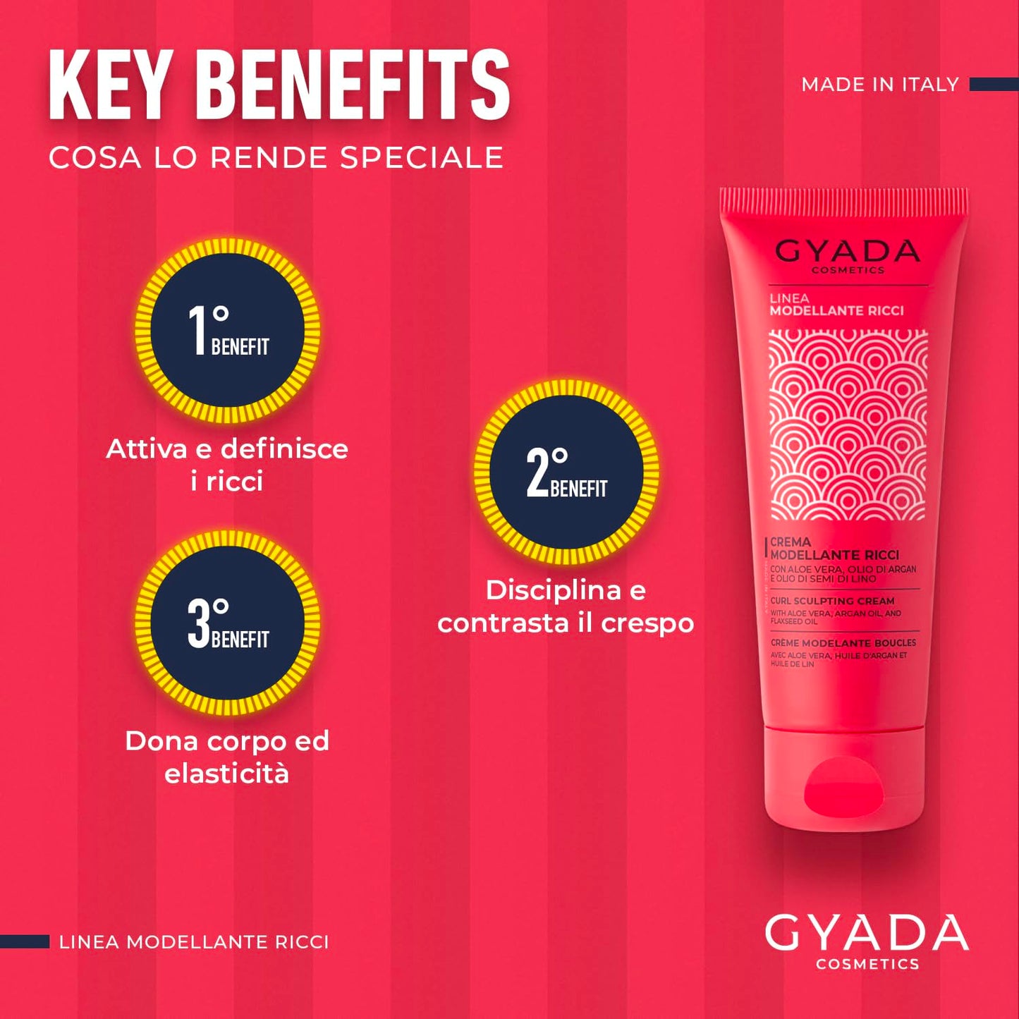 GYADA COSMETICS, 5th Anniversary Sculpting Curl Cream with Smoothing and Anti-Frizz Effect with Aloe Vera, Linseed Oil, Coconut, Argan and Jojoba 75ml