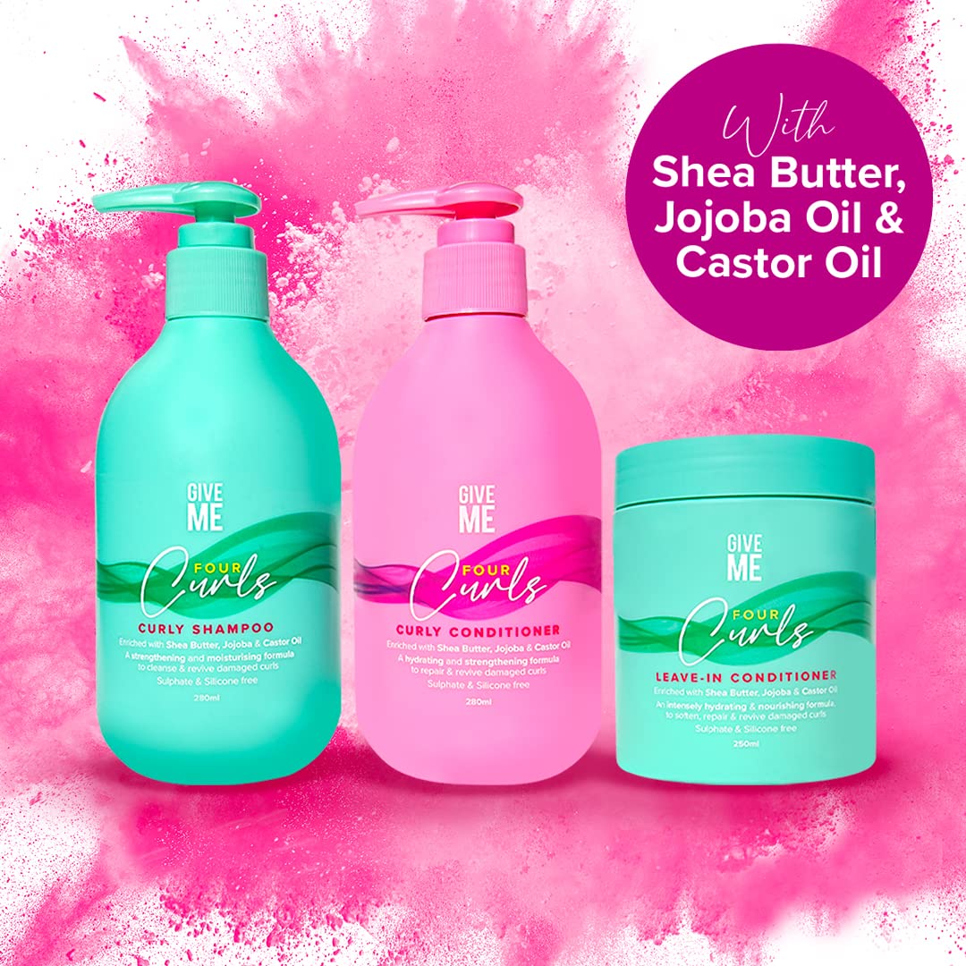 Give Me Cosmetics Four Curls Shampoo, Curly Hair Products, Moisturising, Sulphate Free, Hydrating Formula Infused with Shea Butter Castor and Jojoba Oil