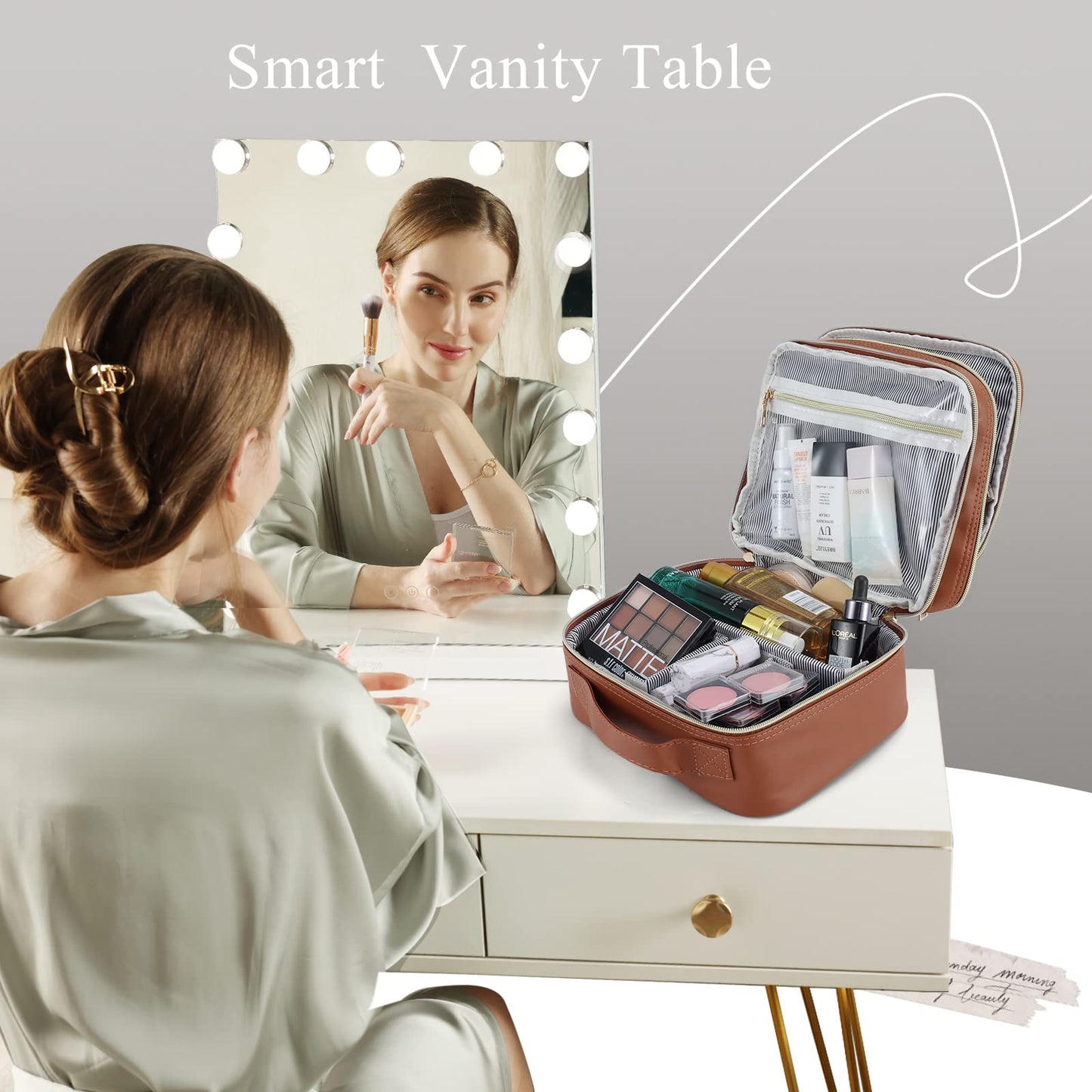 Joligrace Makeup Bag Cosmetic Case Vanity Travel Beauty Box Make Up Train Case Hairdressing Tools Organiser with Adjustable Compartment Oxford Fabric, Black