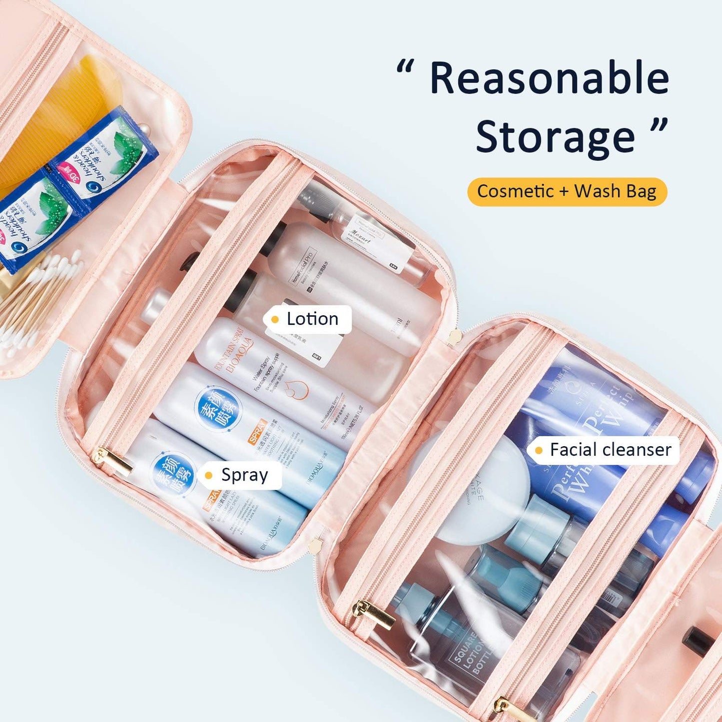 LOVEVOOK Toiletry Bag Hanging Travel Wash Bag for Women, Waterproof Toiletries Makeup Bags with Hook, Large Cosmetic Organizer Ladies, for Full Sized Container