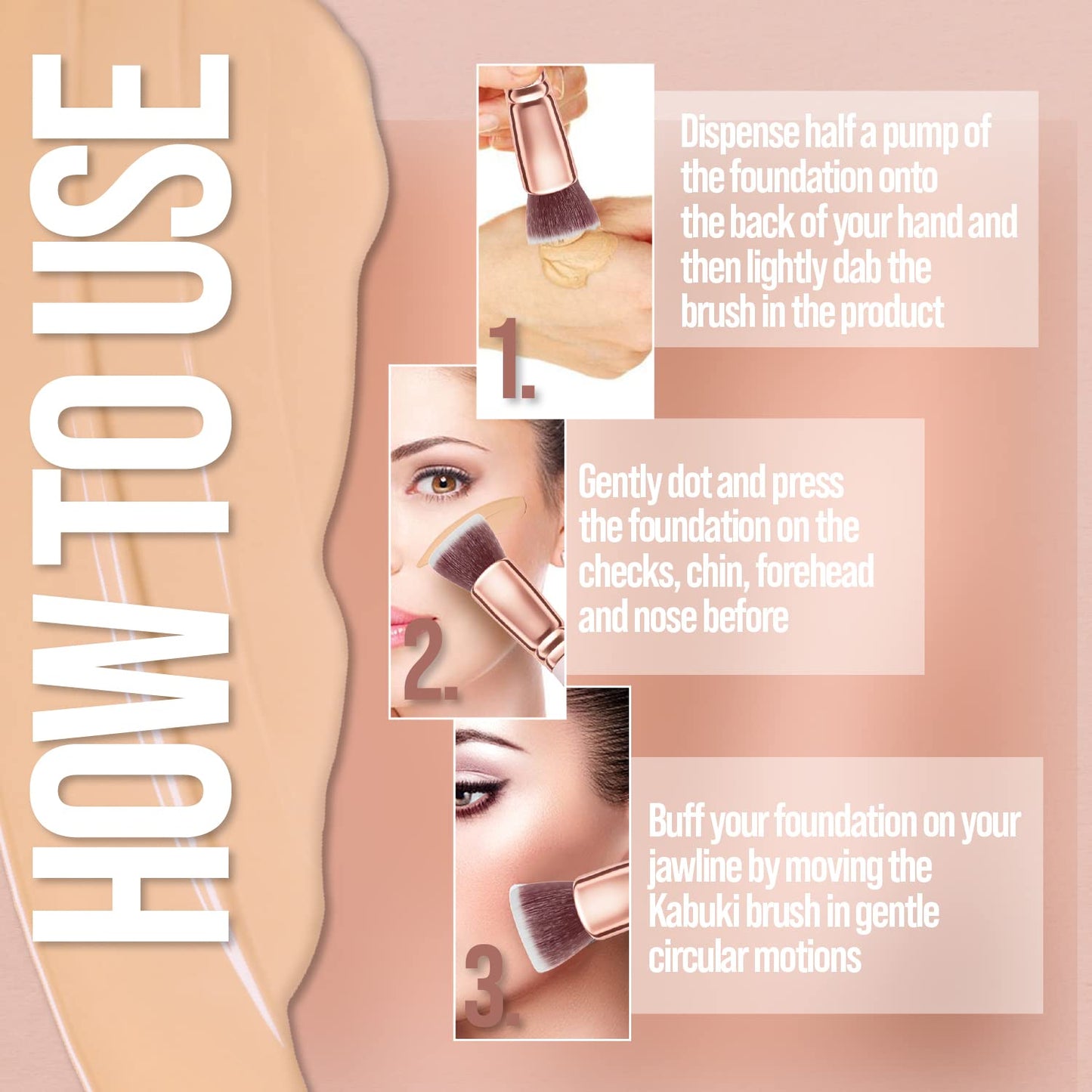 Make Up Brush Foundation Kabuki Flat Top - Perfect For Blending Liquid, Cream or Flawless Powder Cosmetics - Buffing, Stippling, Concealer - Premium Quality Synthetic Dense Bristles!