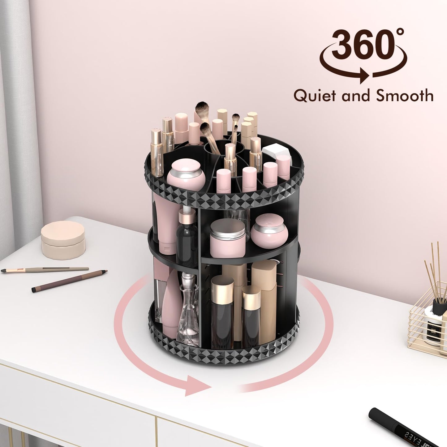 Rotating Makeup Organizer, 360° Spinning Skincare Organizers, Adjustable Layer Cosmetic Storage Lazy Susan Makeup Organizers for Dresser Bathroom, Large, Clear
