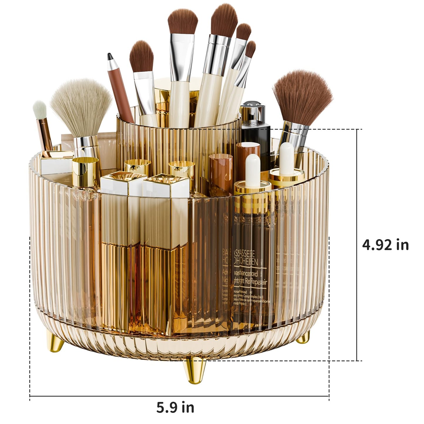 fanado 360° Rotating Makeup Organiser, Makeup Brush Holder, 5 Compartment Makeup and Skincare Storage for Vanity, Desktop, Bathroom (Purple)