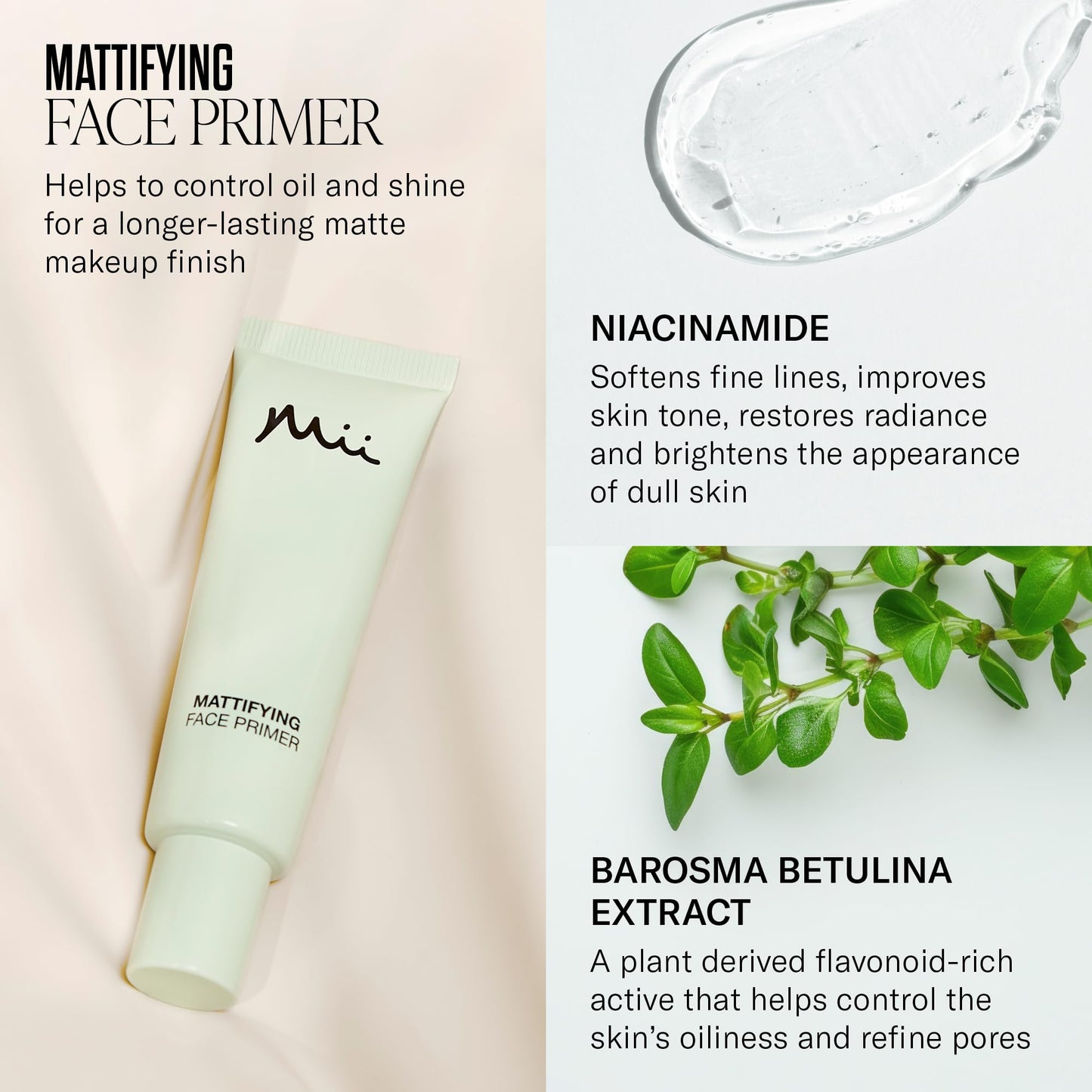 Mii Cosmetics Primer Makeup, Smoothing Face Prep, Blurs Fine Lines and Pores, Firms and Plumps, Longer Lasting, 30 ml