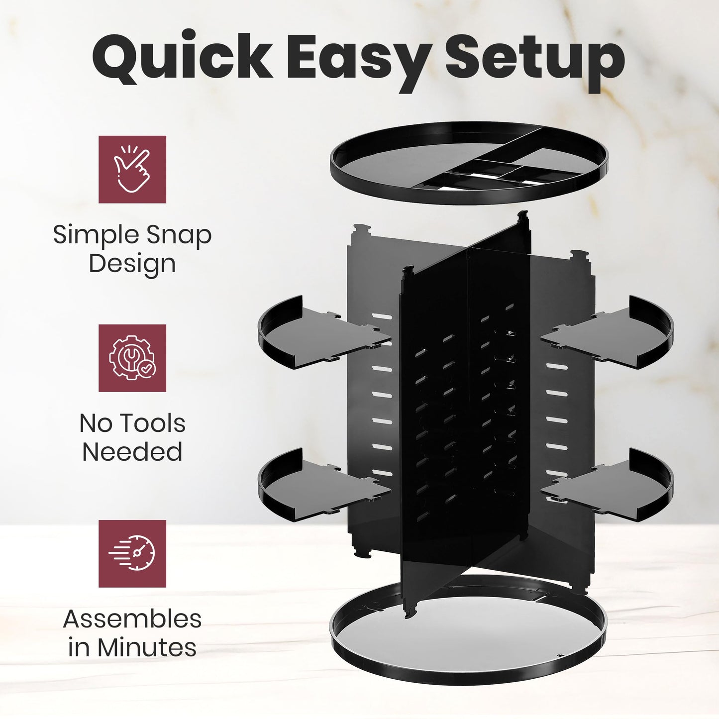 360 Rotating Makeup Organizer - Adjustable Shelf Height and Fully Rotatable. The Perfect Cosmetic Organizer for Bedroom Dresser or Vanity Countertop. (Black)