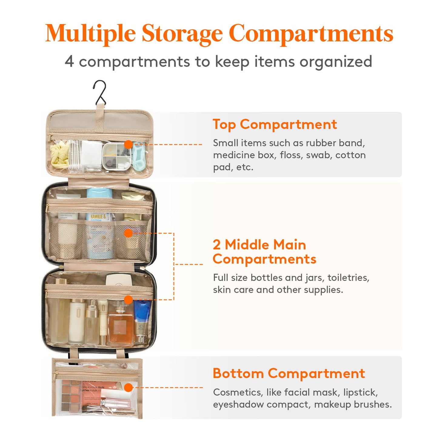 Lifewit Travel Toiletry Bag, Large Hanging Makeup Bag Organizer for Women, Transparent Travel Cosmetic Bag with Hanging Hook for Full Size Bottles, Vacation Essentials, Medium,Dark Blue