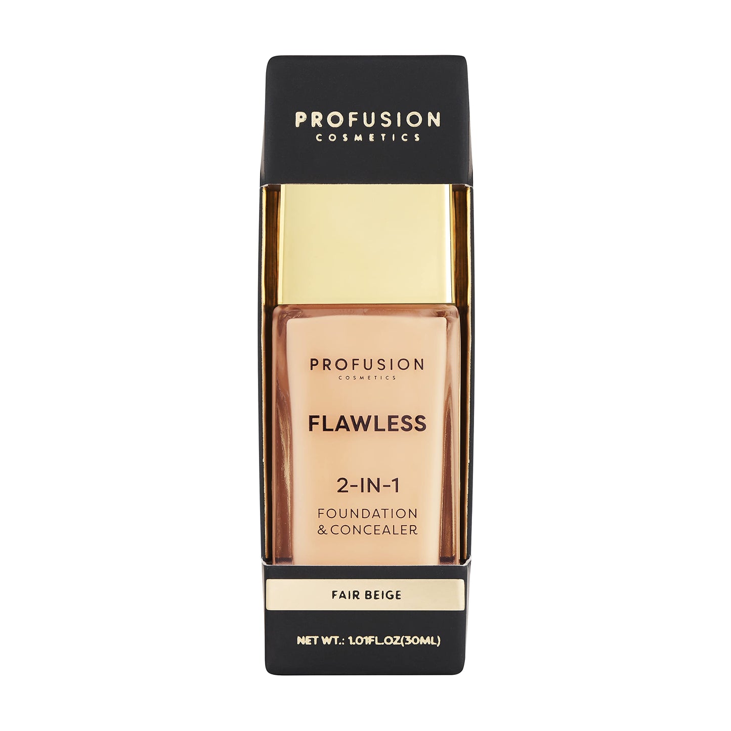 Profusion Cosmetics 2-In-1 Foundation and Concealer for Medium Deep Skin Tone, Flawless Full Coverage and Matte Finish with Convenient Solution for Achieving Polished Look - Golden Tan