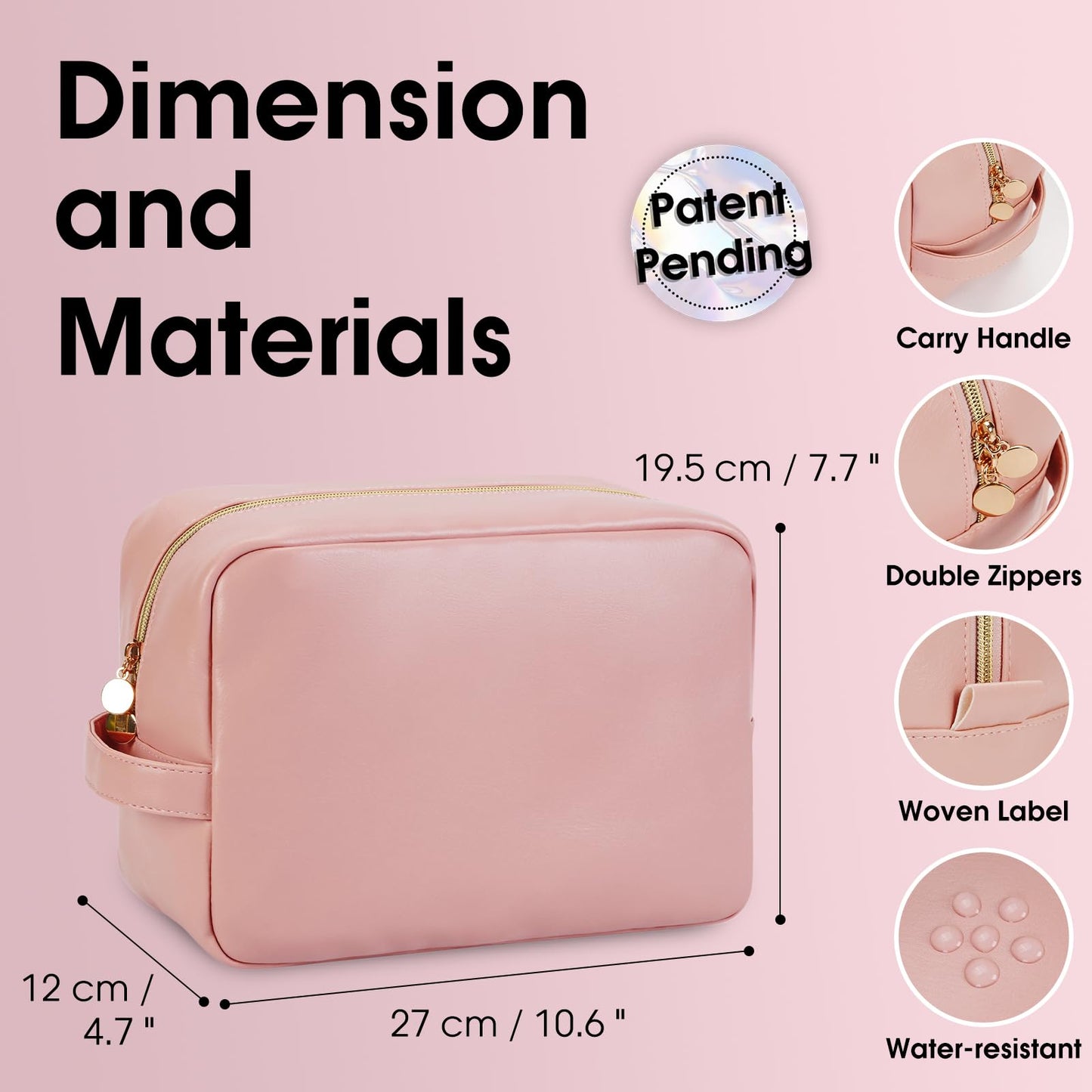 Small Makeup Bag for Handbag, Mini Make Up Bag for Purse, Small Makeup Pouch for Women, Cosmetic Bag with Slip-in Pockets, Vegan Leather Travel Makeup Bag, Black (Patent Pending)