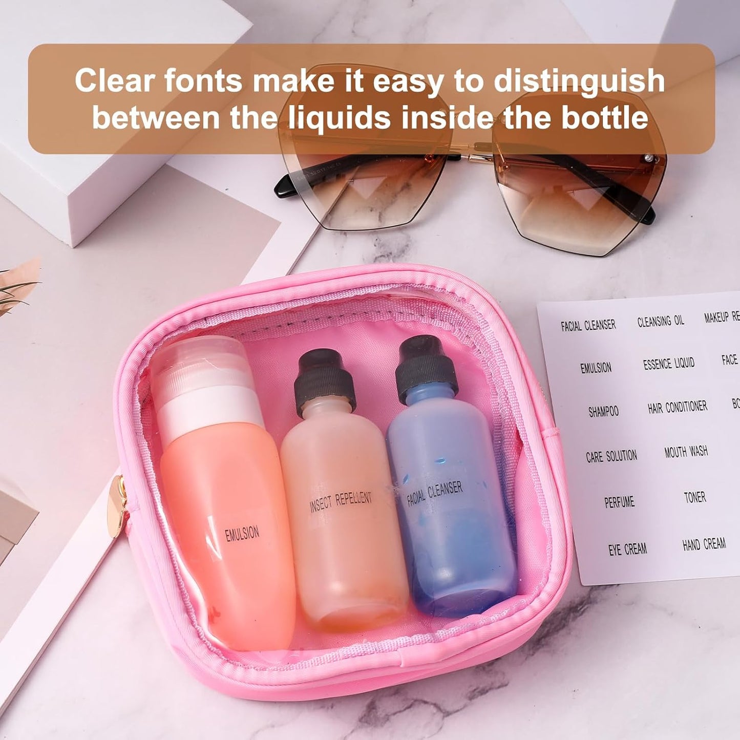 360Pcs Waterproof Labels for Travel Size Bottles, Self-Adhesive Cosmetic Jars Labels, Clear Bathroom Beauty Organization Removable Stickers for Refillable Bottles, Lotion Cream Body Wash Shampoo