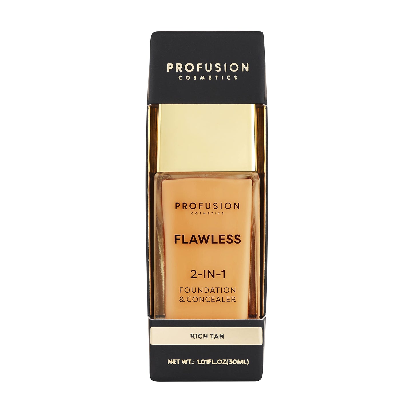 Profusion Cosmetics 2-In-1 Foundation and Concealer for Medium Deep Skin Tone, Flawless Full Coverage and Matte Finish with Convenient Solution for Achieving Polished Look - Golden Tan