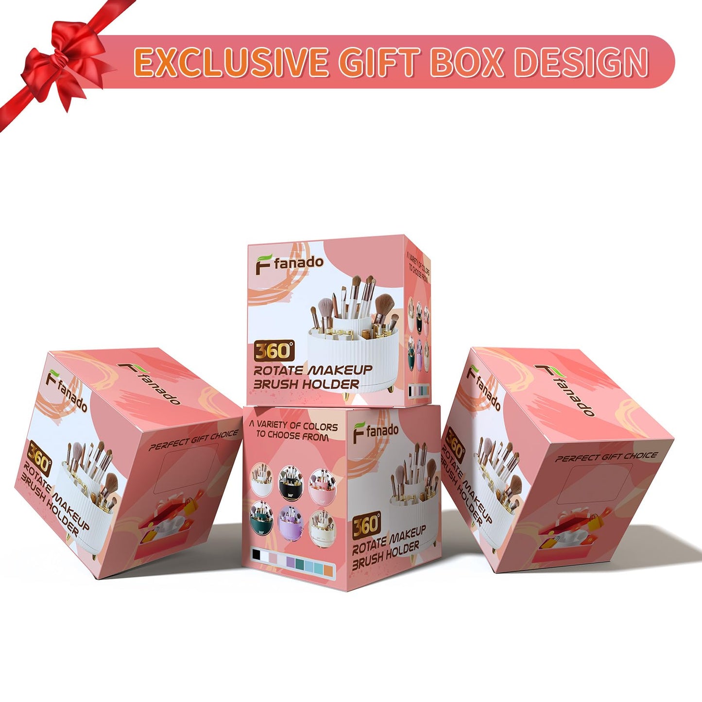 fanado 360° Rotating Makeup Organiser, Makeup Brush Holder, 5 Compartment Makeup and Skincare Storage for Vanity, Desktop, Bathroom (Purple)