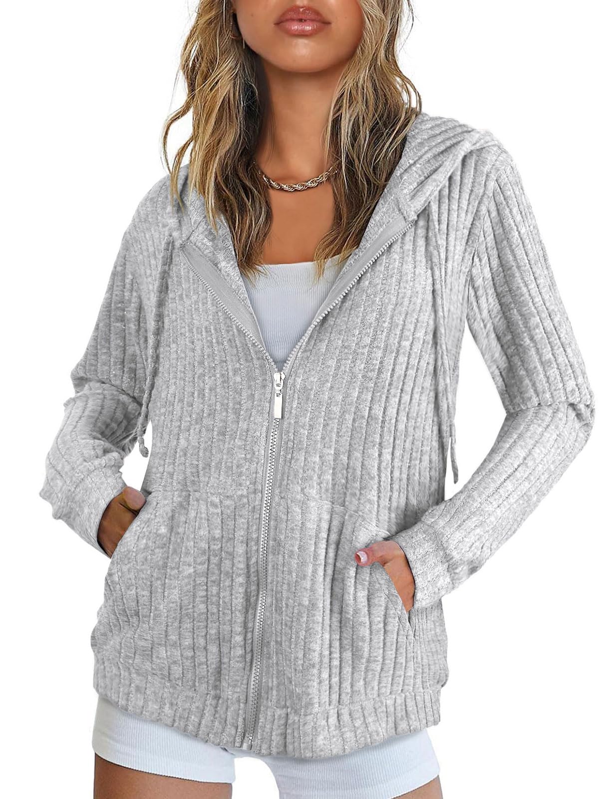 Flikity Womens Cardigans Zip Up Ladies Hoodies with Large Pockets Long Sleeve Tunic Tops Ladies Lightweight Jackets Casual Work Clothes M-XXL