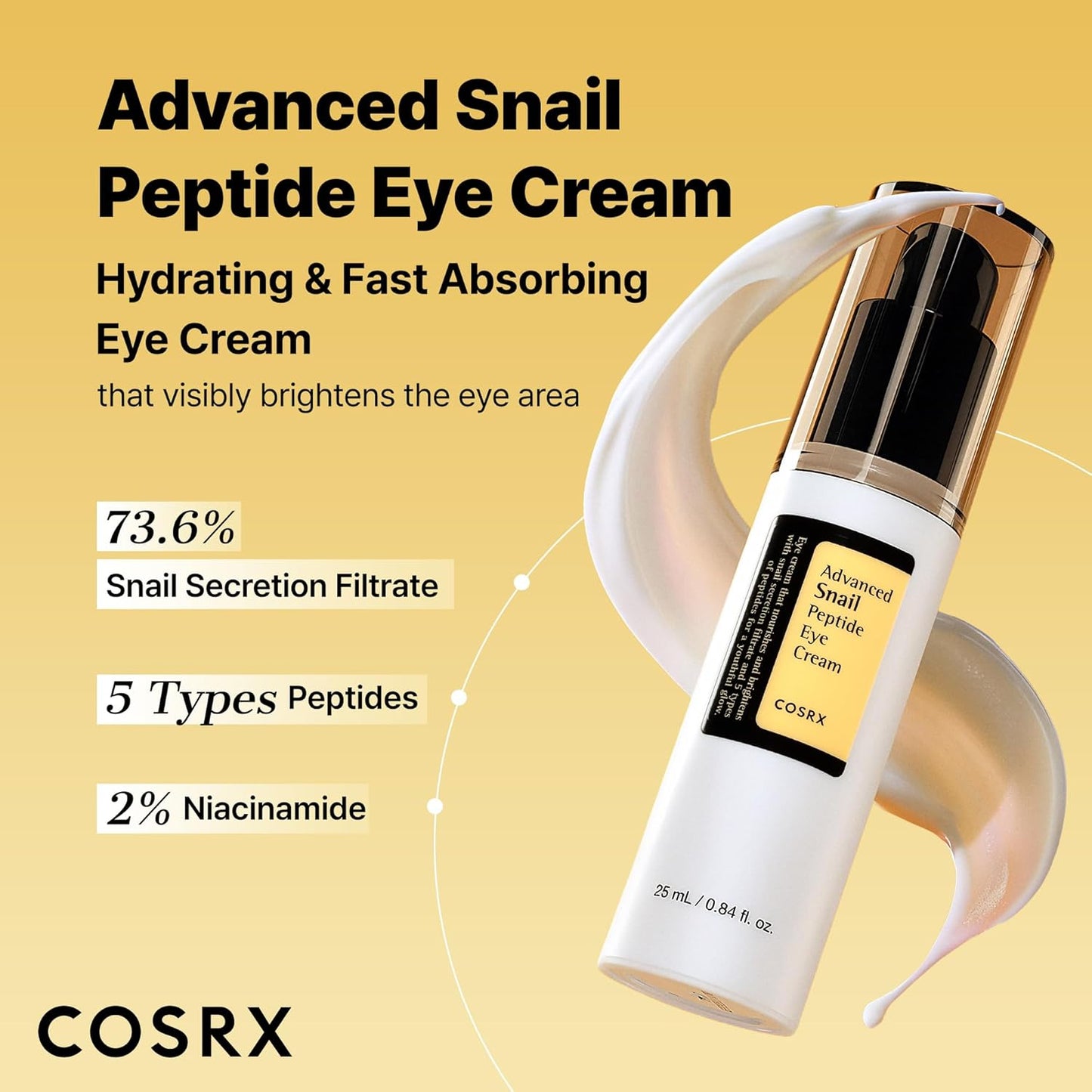 COSRX Advanced Snail Peptide Eye Cream Korean Eye Cream with Snail Mucin, Niacinamide & Peptide for Under Eye Brightening, Anti aging, Fine Lines, Dark Circles & Wrinkle Reduction Korean Skincare 25ml