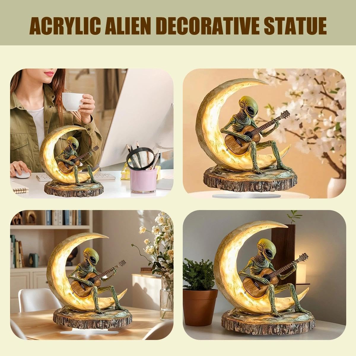 1PC Alien Garden Decor, Unique Alien Garden Statue, Figurine for Home and Yard, Acrylic Moon Guitarist Sculpture for Artistic Spaces
