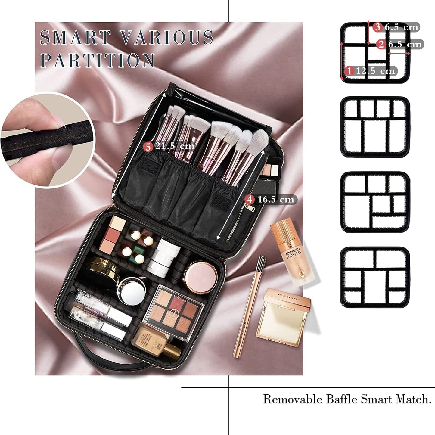 Joligrace Makeup Bag Cosmetic Case Vanity Travel Beauty Box Make Up Train Case Hairdressing Tools Organiser with Adjustable Compartment Oxford Fabric, Black