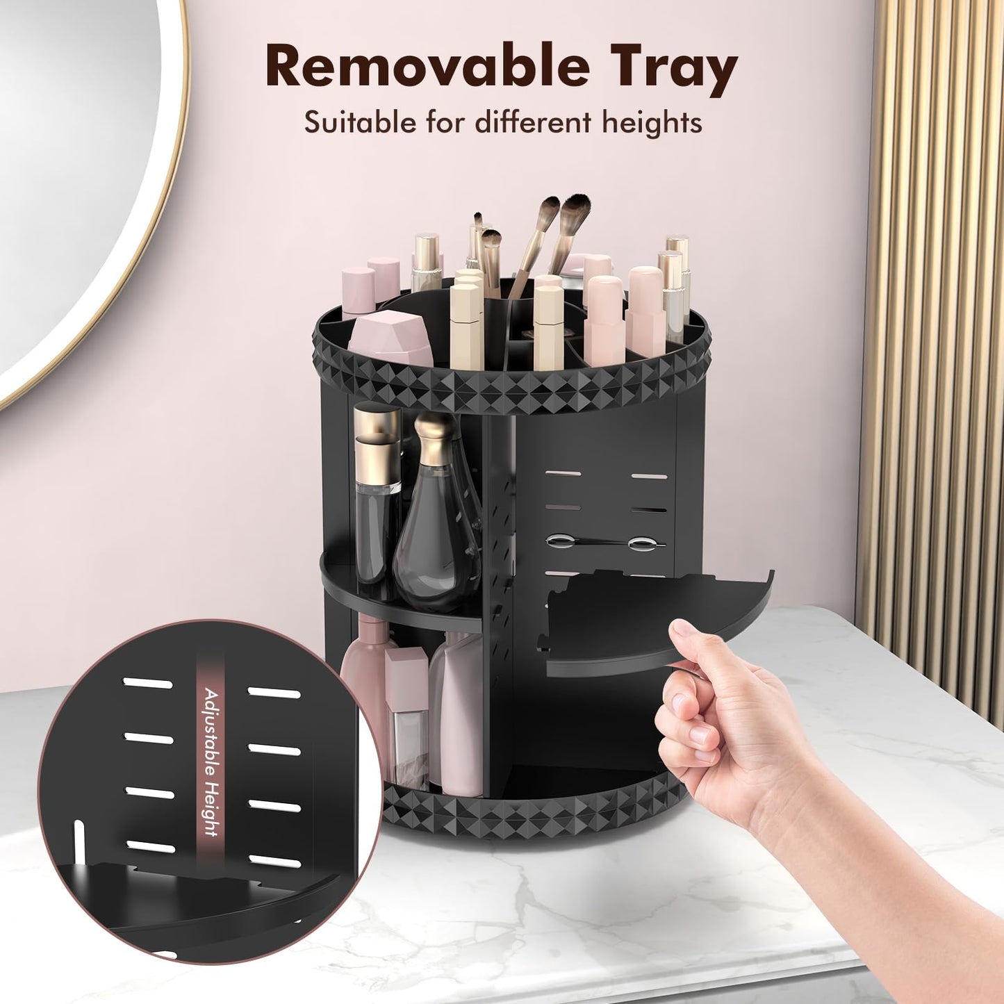 Rotating Makeup Organizer, 360° Spinning Skincare Organizers, Adjustable Layer Cosmetic Storage Lazy Susan Makeup Organizers for Dresser Bathroom, Large, Clear