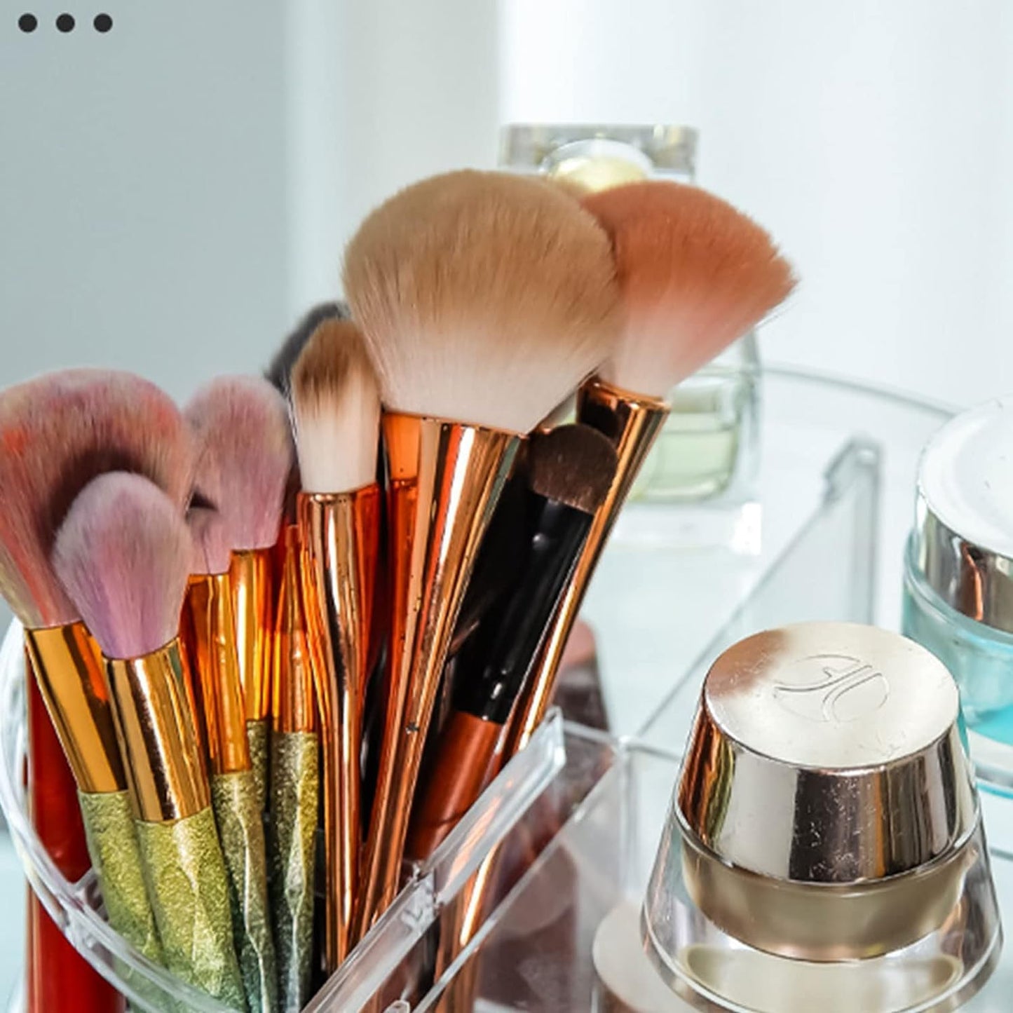 Makeup Organizer, 360 Degree Rotating Cosmetic Organiser, with 6 Adjustable Layers Clear Spinning Makeup Stand Skincare Display Case, Large Capacity for Countertop Vanity