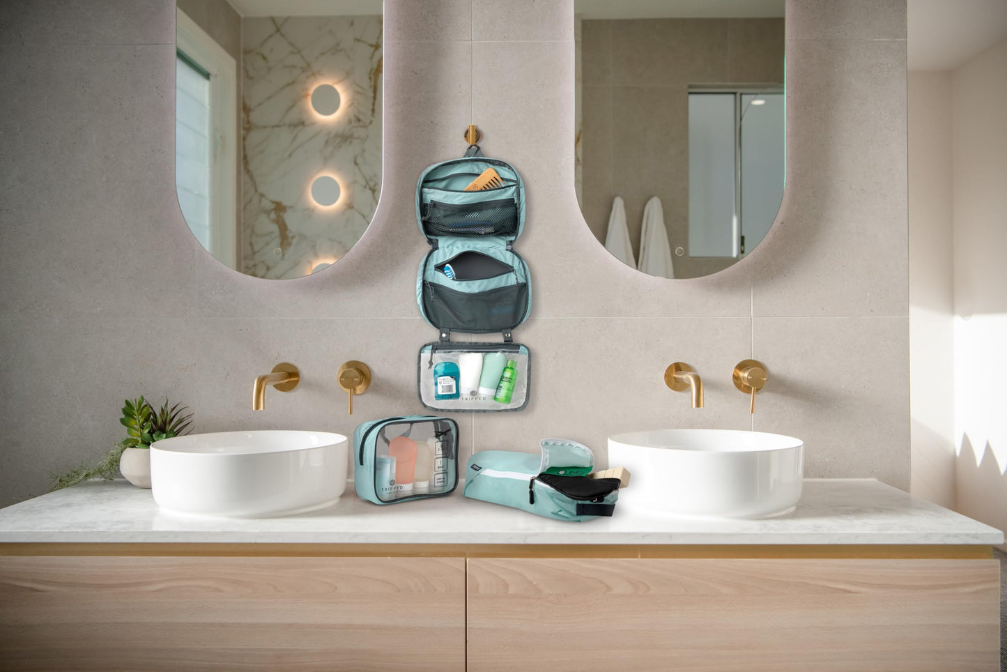 Toiletry Bag Kit Set: Hanging Travel Toiletry Bag + 311 TSA Cosmetic Liquid Bag + Ultralight Accessory Organizer Pouch, Navy, 3 Piece Toiletry Set