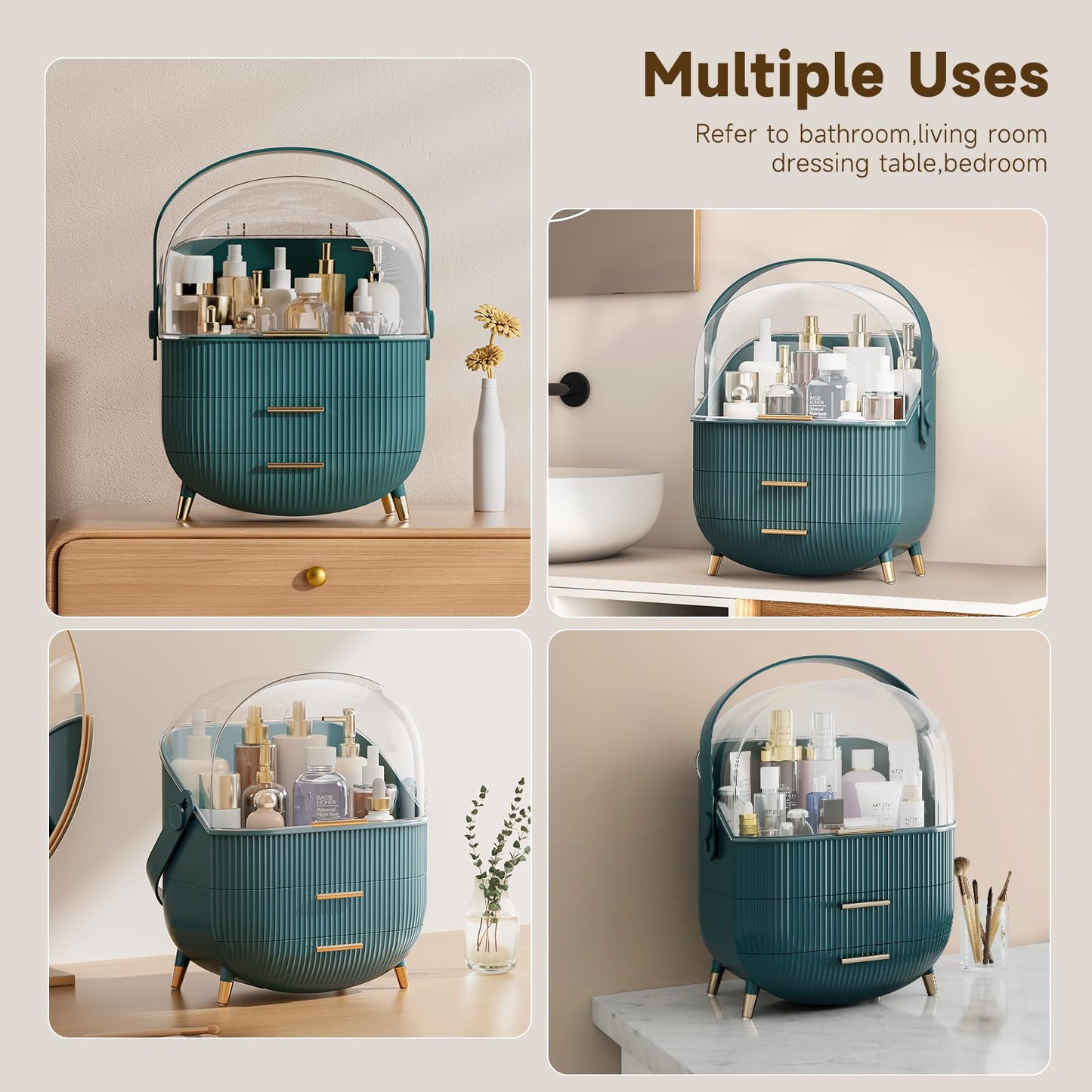 Multi-Function Make Up Case Dustproof Cosmetic Storage Box, Organizer Skin Care Products Jewelry Organizer Finishing Box for Bedroom Bathroom Desktop (Pink)