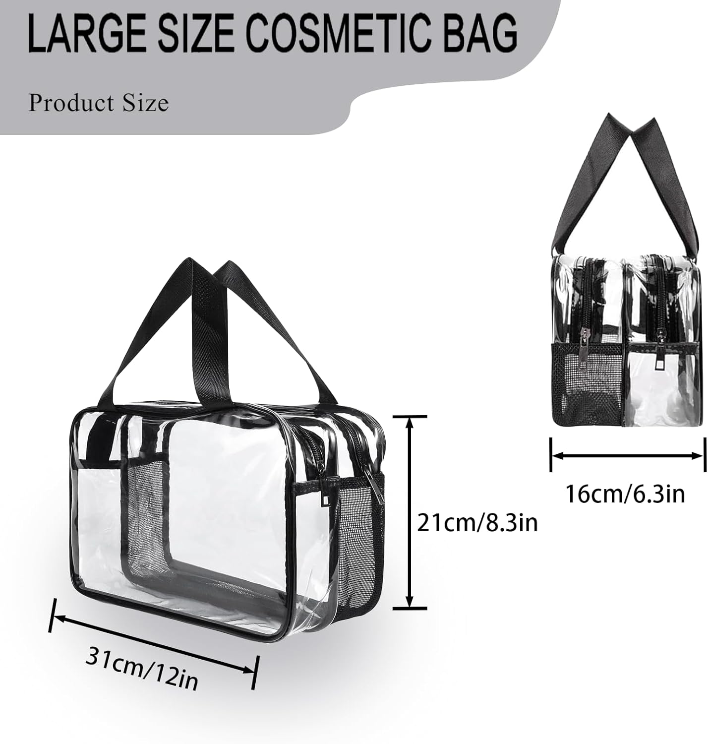 Clear Toiletry Bag & Makeup Organizer - Extra Large Travel Cosmetic with Double Zippers with Handles Waterproof Toiletries Bag for Women & Men (Transparent PVC)