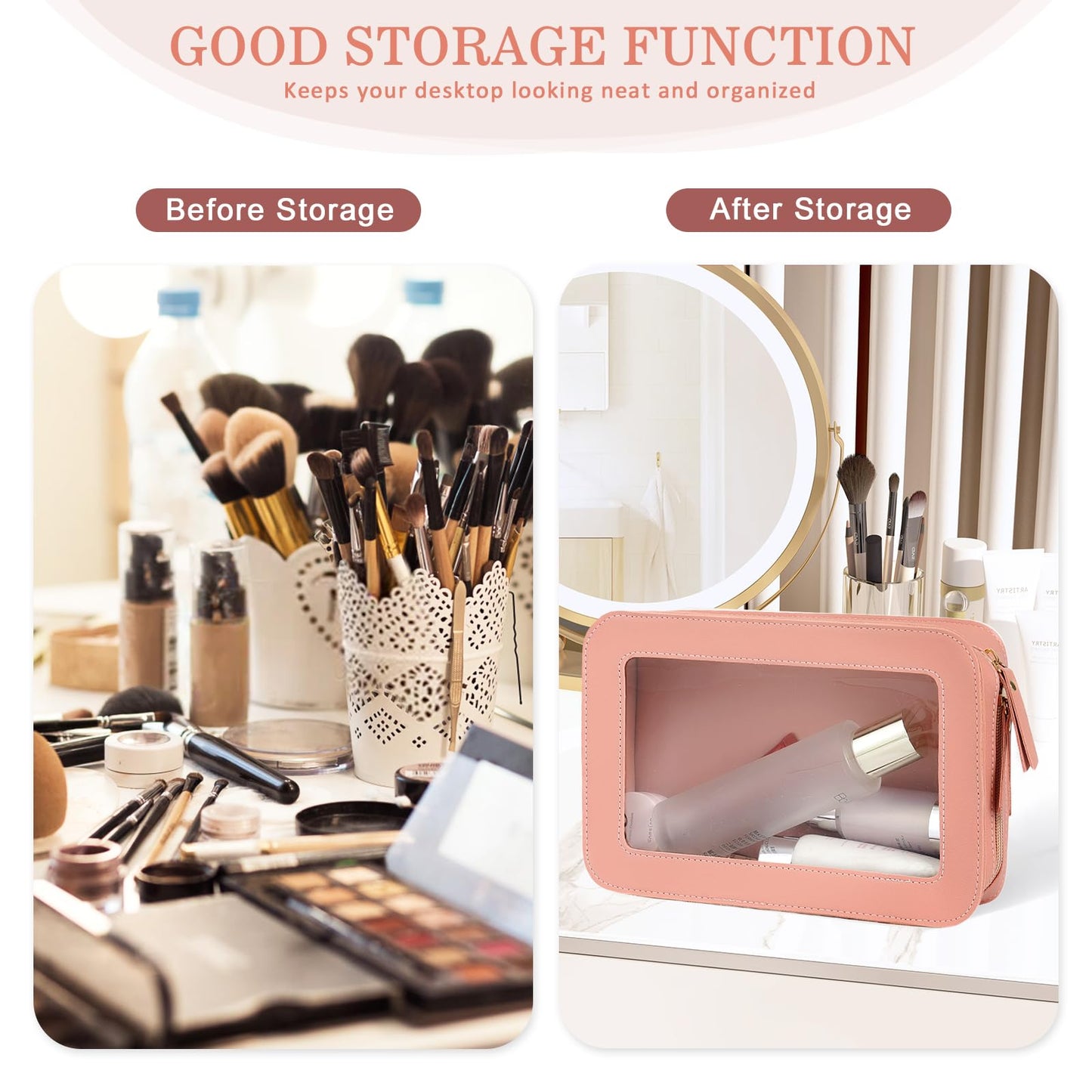 Clear Makeup Bag Travel Toiletries Bags for Women Cosmetic Bags with Double Zippers Waterproof Small Makeup Bag for Ladies Girls