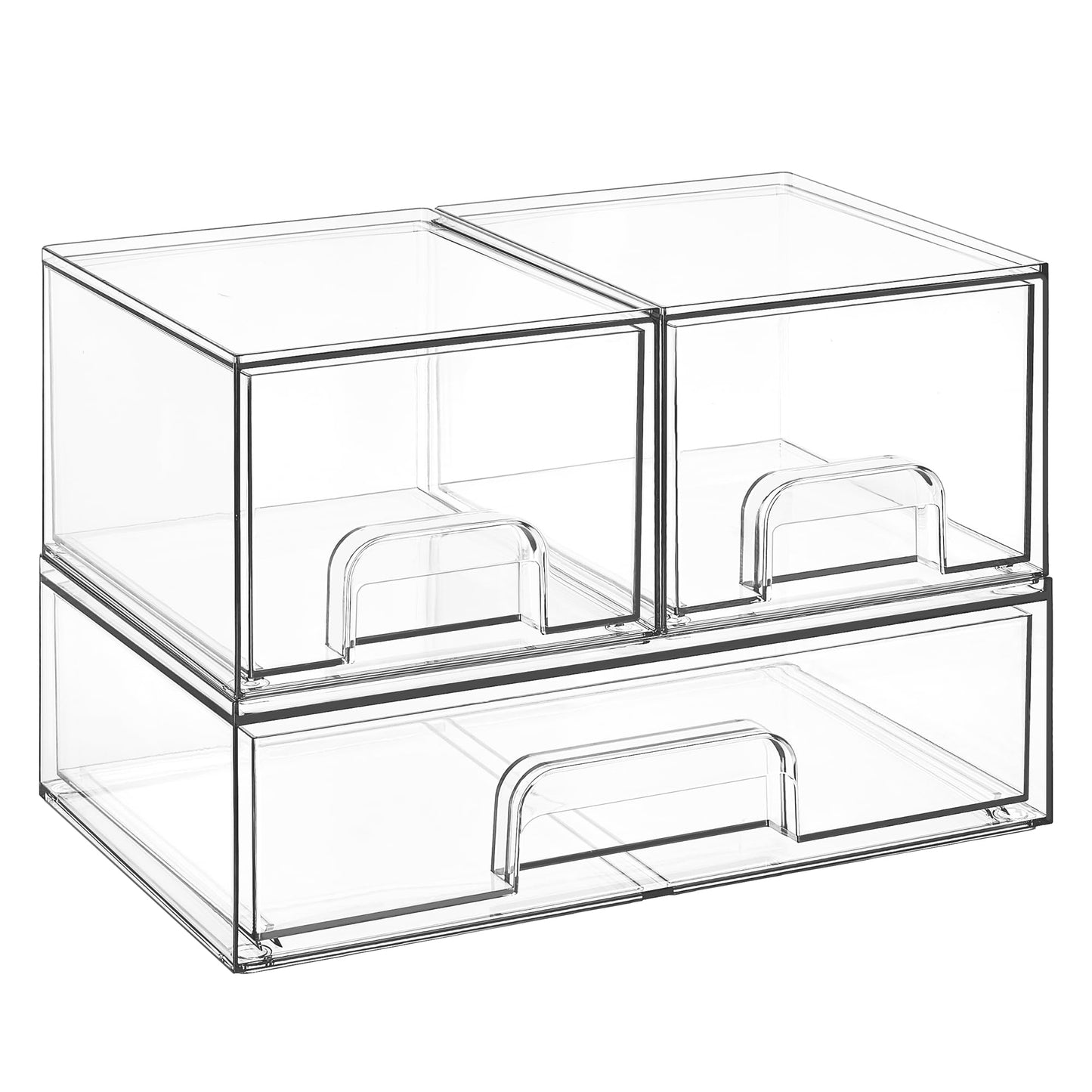 Vtopmart 3 Pack Clear Small Stackable Storage Drawers, Acrylic Bathroom Makeup Organiser, Plastic Storage Box For Vanity, Under Sink, Kitchen Cupboard, Pantry, Home Organization