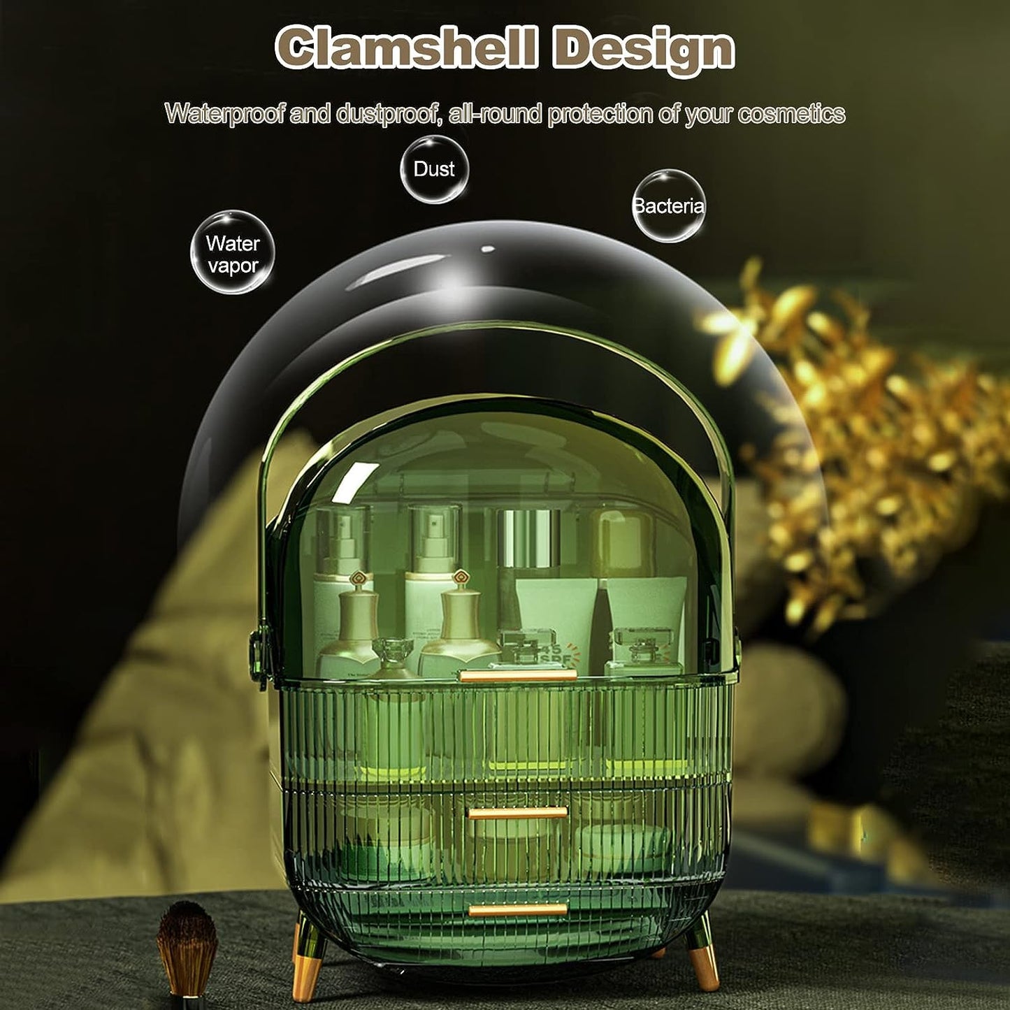 Makeup Organizer Box, Clear Cover Cosmetic Display Case with Two Tier Storage Box and Brush Storage Box, Skincare Organizers for Bathroom Countertop, Bedroom Vanity Desk and Travel (White)