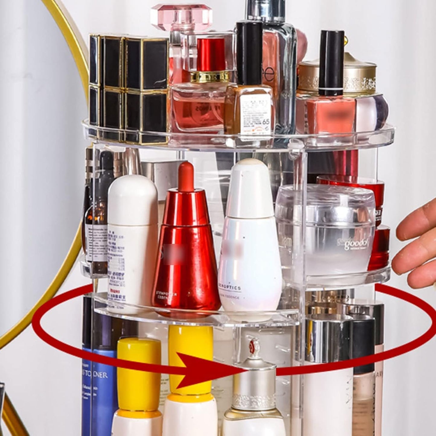 Makeup Organizer, 360 Degree Rotating Cosmetic Organiser, with 6 Adjustable Layers Clear Spinning Makeup Stand Skincare Display Case, Large Capacity for Countertop Vanity