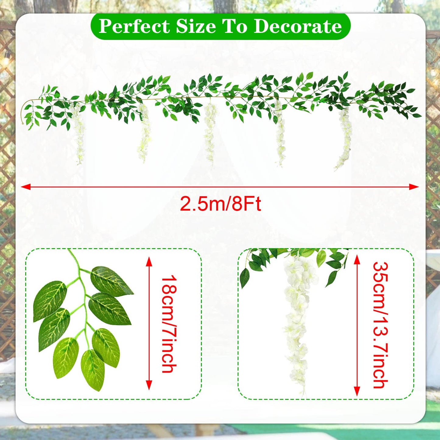 MOTONG Artificial Vine Flowers Decoration, 4Pcs (8FT/2.5M/piece) Artificial Wisteria Vines Garland Plants Flowers Arts For Ceremony Home Garden Wedding Party Decors (4Pcs Purple)