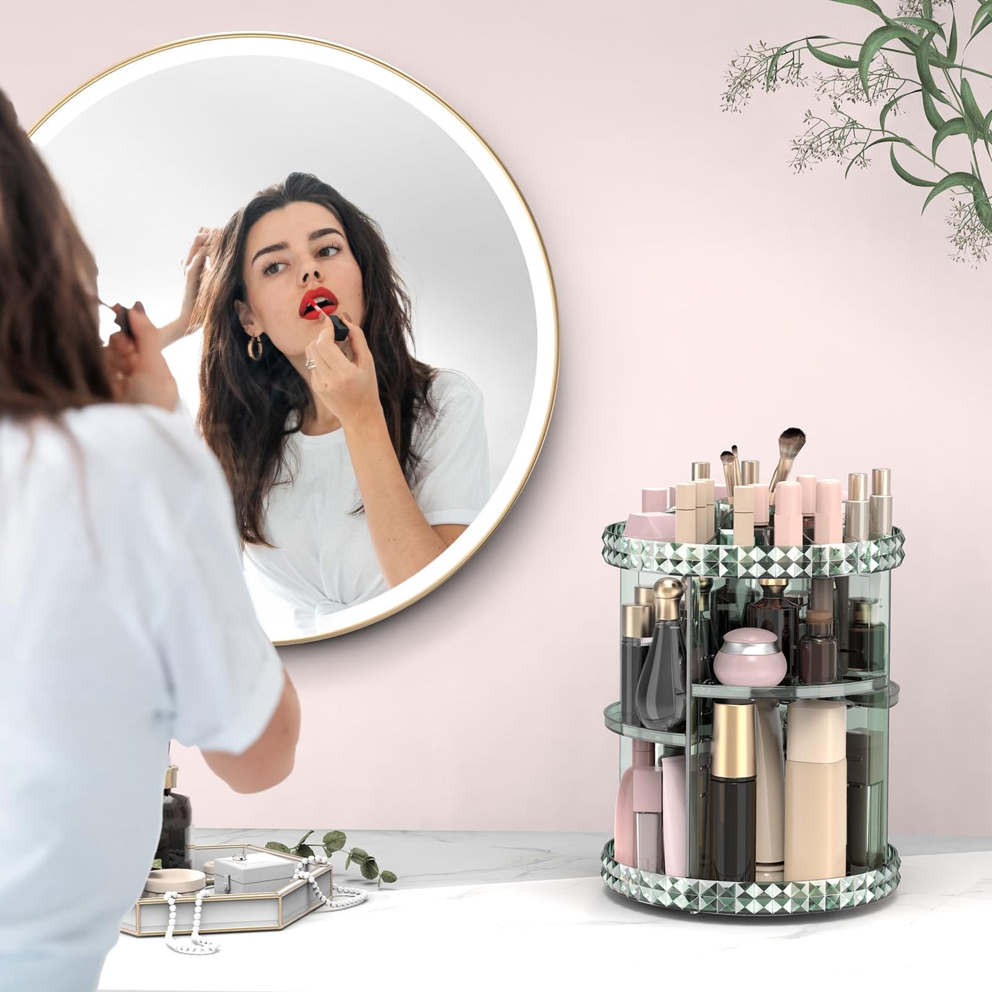 Rotating Makeup Organizer, 360° Spinning Skincare Organizers, Adjustable Layer Cosmetic Storage Lazy Susan Makeup Organizers for Dresser Bathroom, Large, Clear