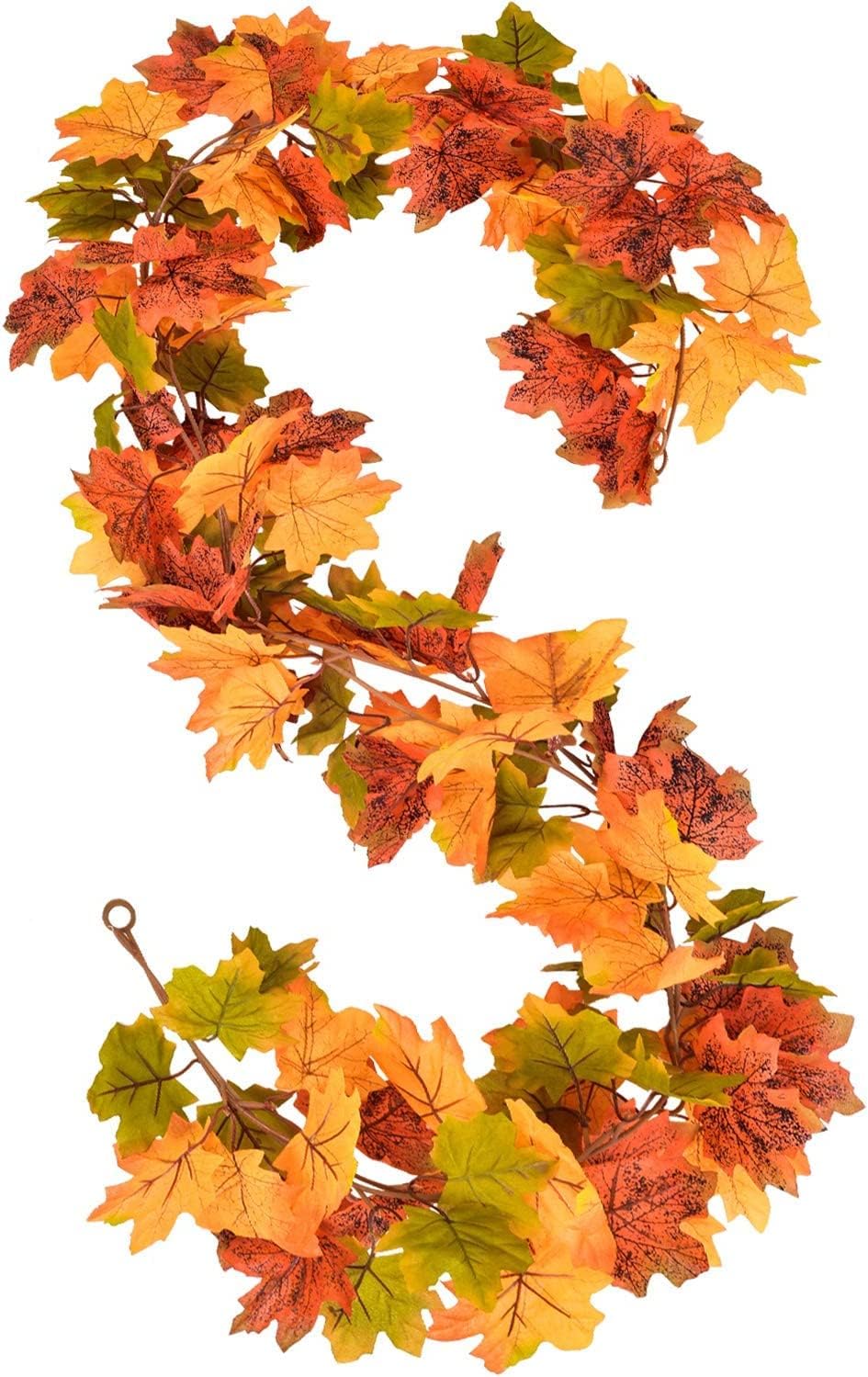 Artificial Autumn Maple Leaves Garland Autumn Decorations, Fall Hanging Plant for Home Garden Wall Doorway Backdrop Fireplace Decoration, Wedding Party Thanksgiving Decor,Yellow,1.75m
