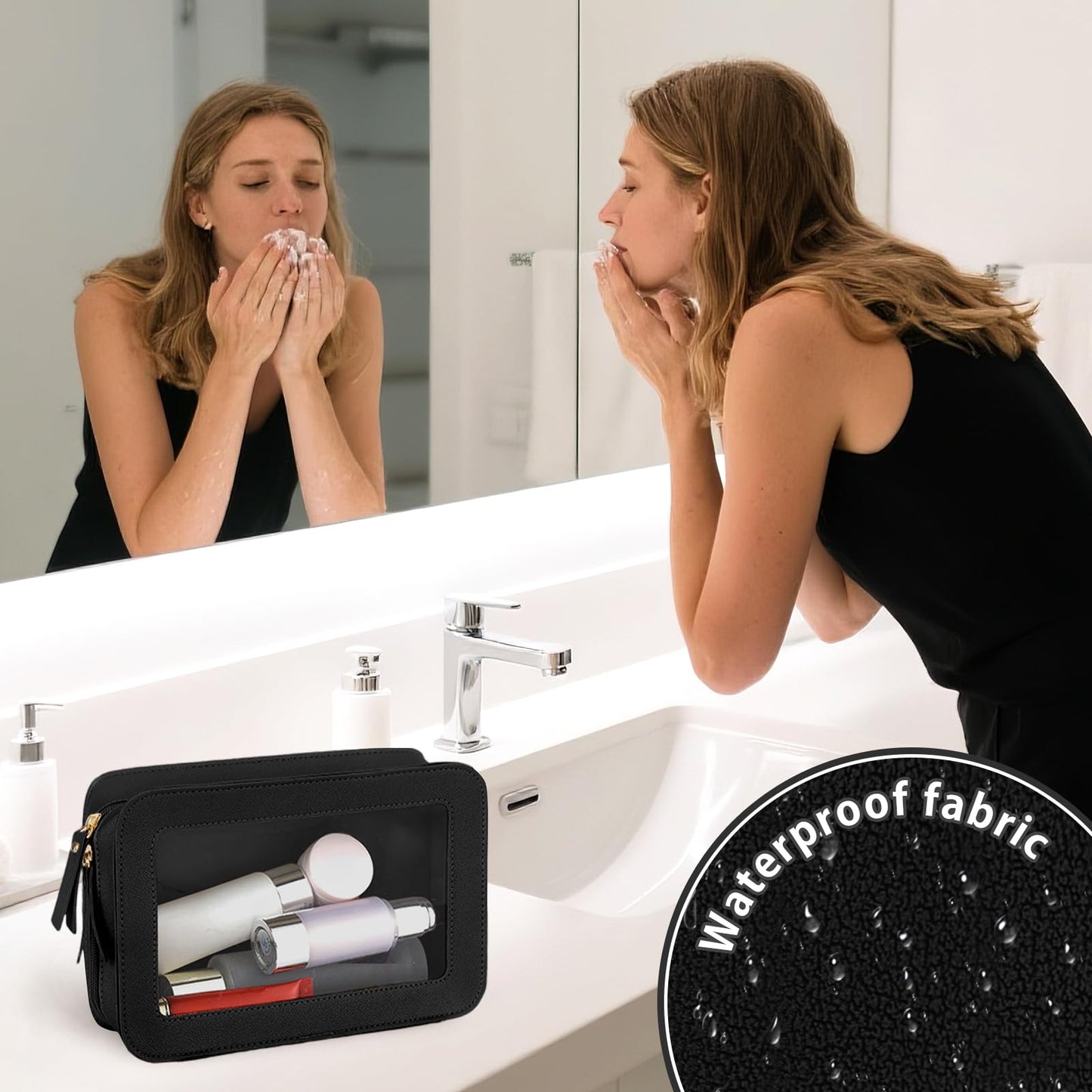 Clear Makeup Bag Travel Toiletries Bags for Women Cosmetic Bags with Double Zippers Waterproof Small Makeup Bag for Ladies Girls