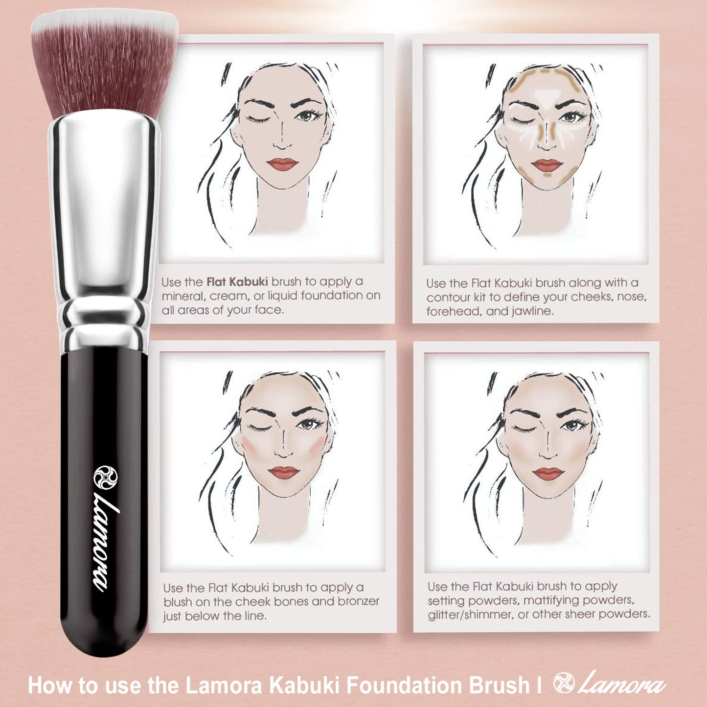 Make Up Brush Foundation Kabuki Flat Top - Perfect For Blending Liquid, Cream or Flawless Powder Cosmetics - Buffing, Stippling, Concealer - Premium Quality Synthetic Dense Bristles!