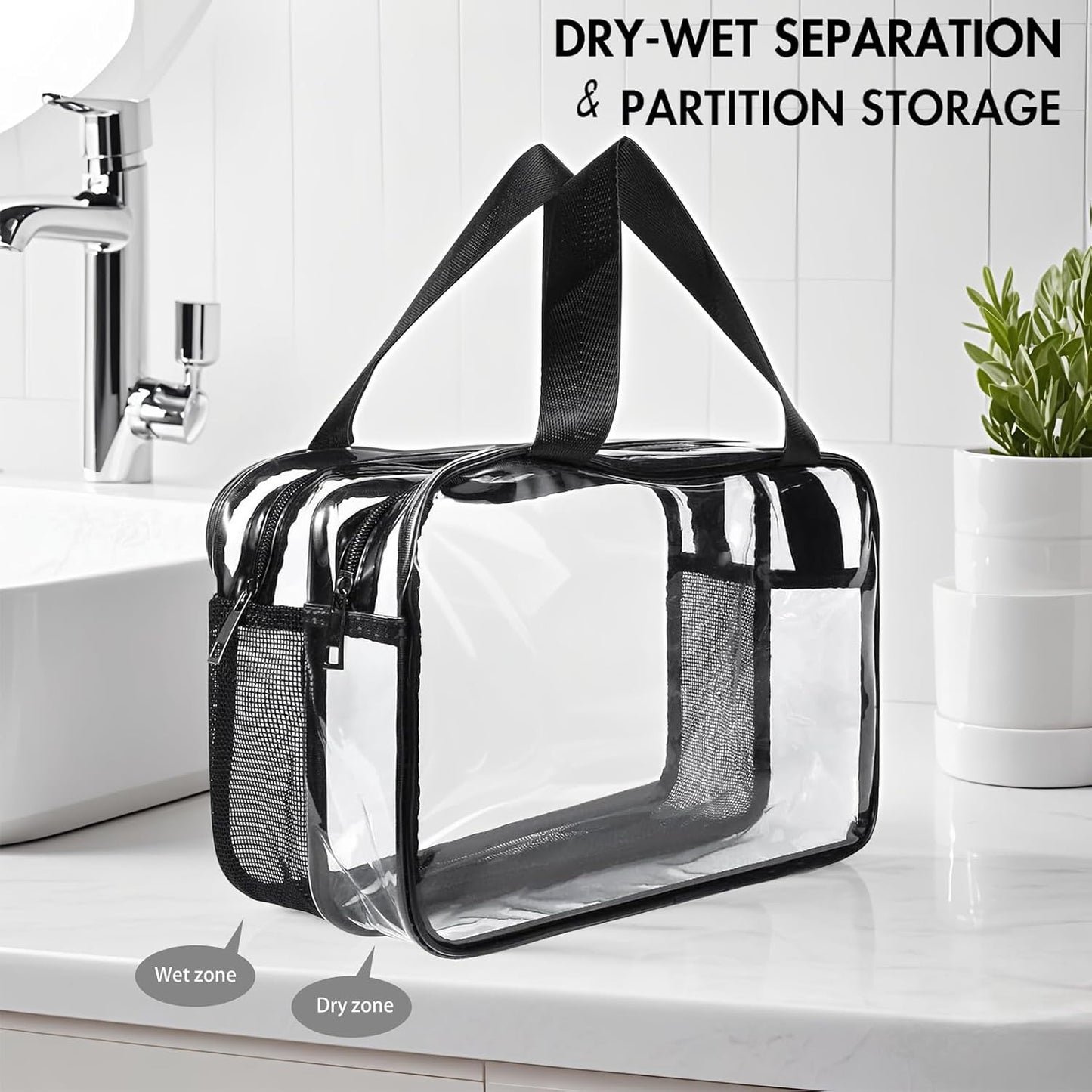 Clear Toiletry Bag & Makeup Organizer - Extra Large Travel Cosmetic with Double Zippers with Handles Waterproof Toiletries Bag for Women & Men (Transparent PVC)