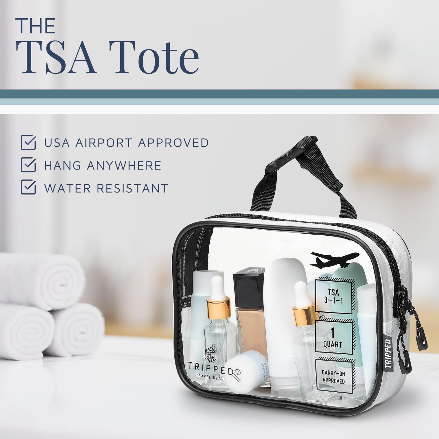 Toiletry Bag Kit Set: Hanging Travel Toiletry Bag + 311 TSA Cosmetic Liquid Bag + Ultralight Accessory Organizer Pouch, Navy, 3 Piece Toiletry Set