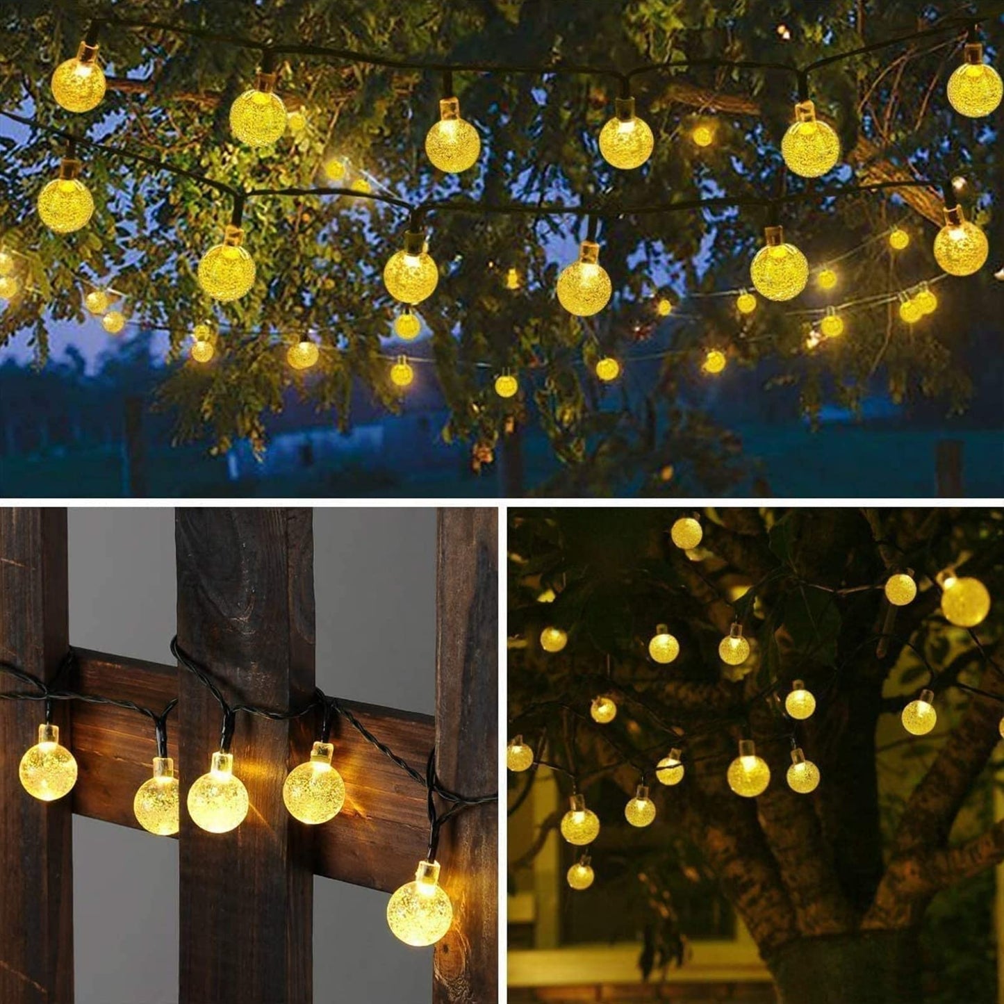 Solar Garden Lights Outdoor, 36ft 60 LED Solar String Lights Waterproof, Solar Powered Crystal Ball Indoor/Outdoor Fairy Lights Decorative for Garden, Patio, Yard, Festival, Parties (White)
