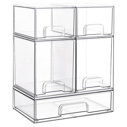 Vtopmart 3 Pack Clear Small Stackable Storage Drawers, Acrylic Bathroom Makeup Organiser, Plastic Storage Box For Vanity, Under Sink, Kitchen Cupboard, Pantry, Home Organization