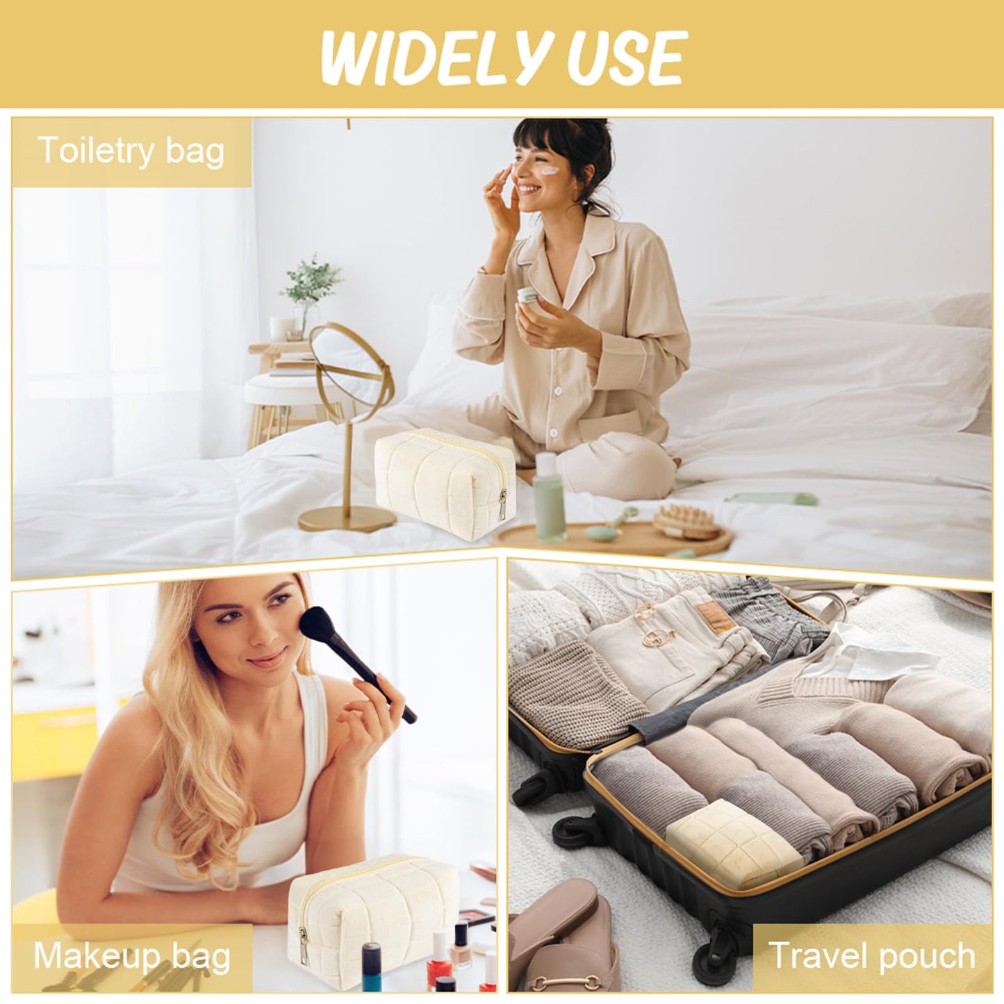 Aucuu Cotton Makeup Bag, Portable Travel Cosmetic Bag, Large Capacity Floral Toiletry Bags, Quilted Wash Bags Organizer for Women Girls