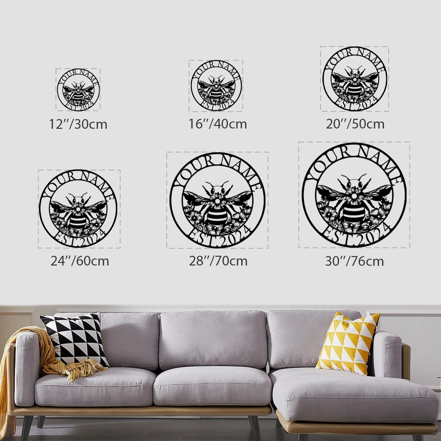 Custom Honey Bee Metal Wall Sign, Personalized Metal Bee Decor, Bee Garden Art, Gift for Bee Keeper, Bee Farm Sign, Gardener Decor, Bee Art (Bee M)