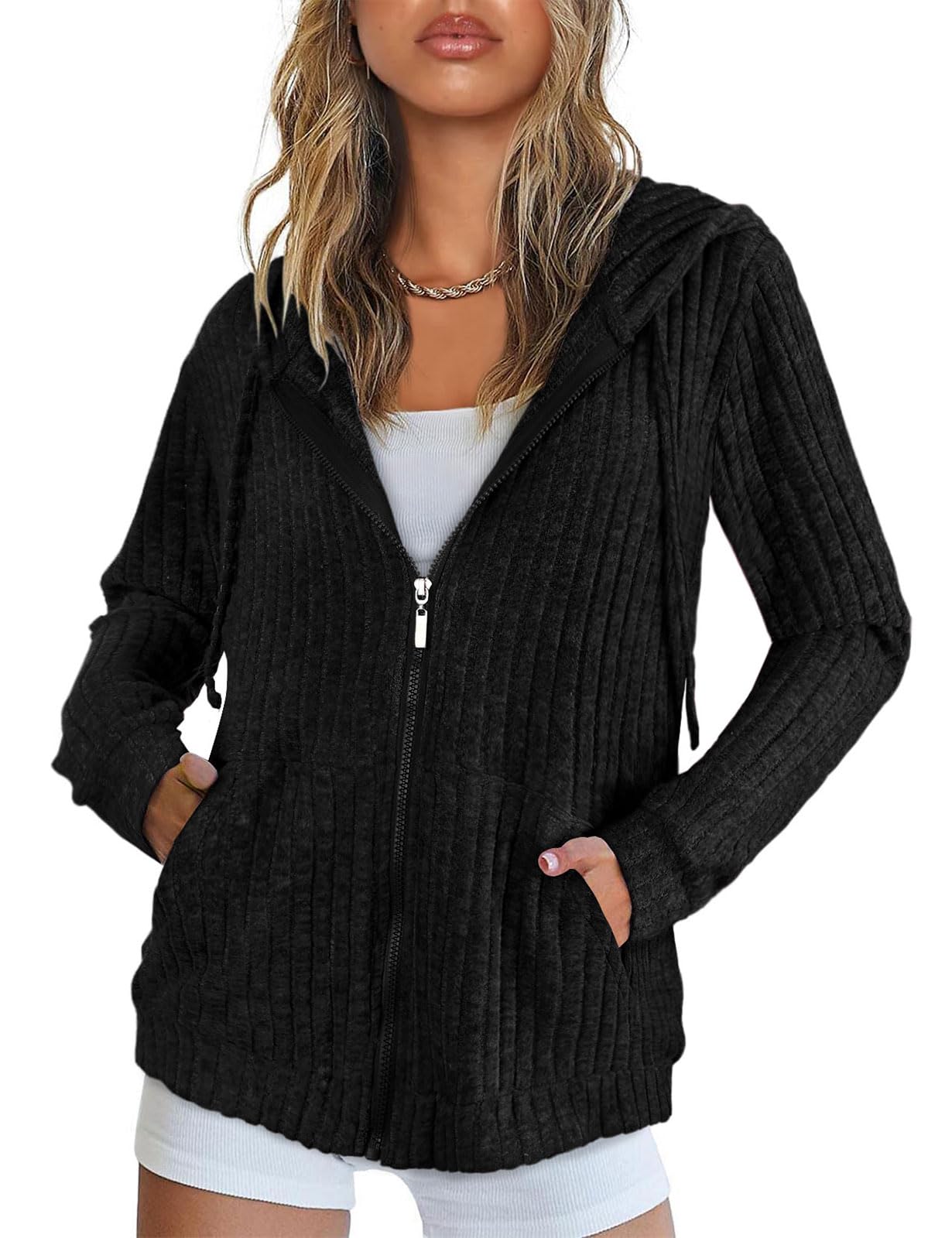 Flikity Womens Cardigans Zip Up Ladies Hoodies with Large Pockets Long Sleeve Tunic Tops Ladies Lightweight Jackets Casual Work Clothes M-XXL