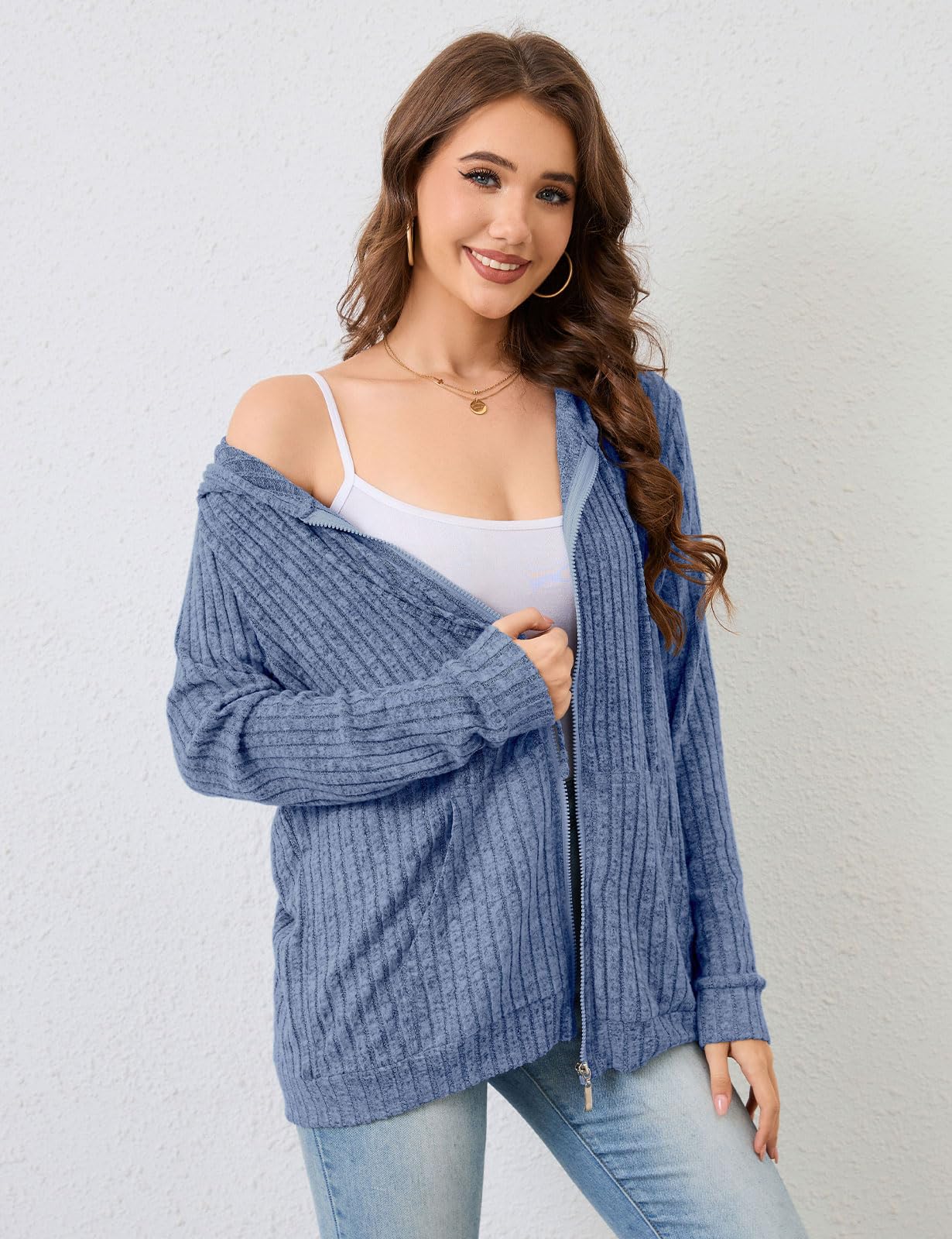 Flikity Womens Cardigans Zip Up Ladies Hoodies with Large Pockets Long Sleeve Tunic Tops Ladies Lightweight Jackets Casual Work Clothes M-XXL