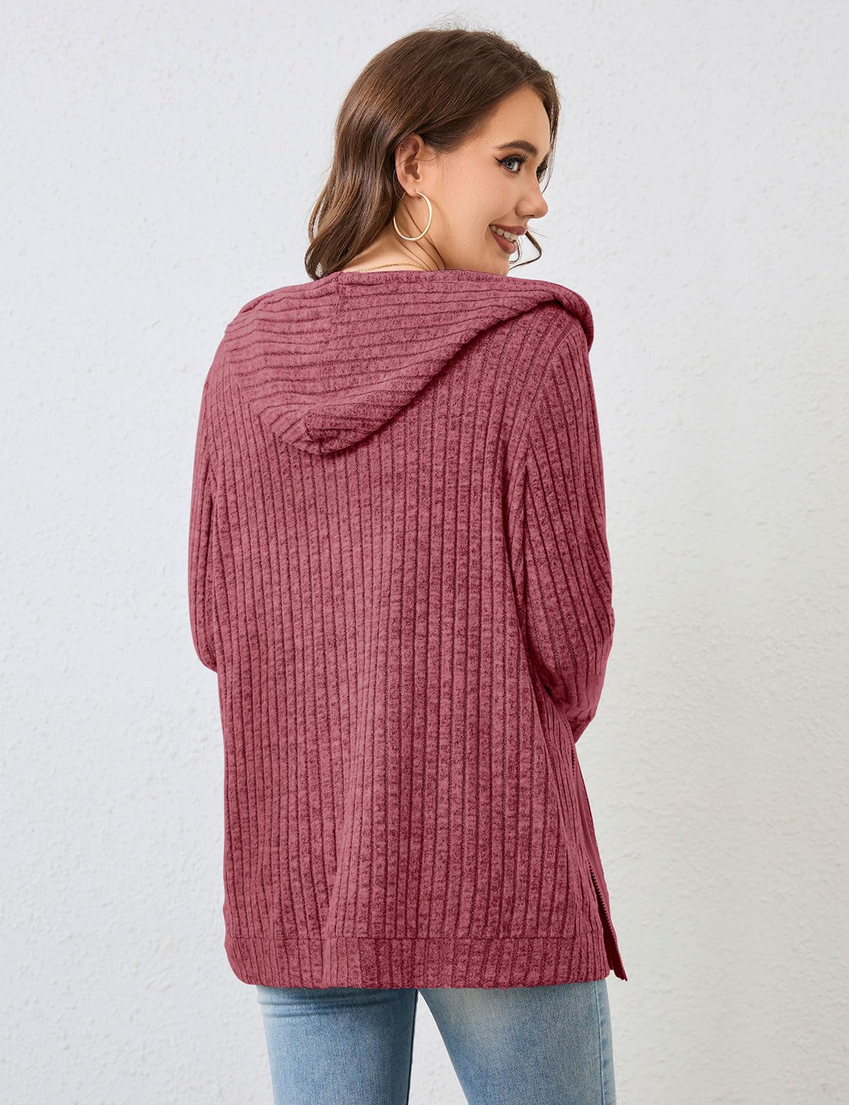 Flikity Womens Cardigans Zip Up Ladies Hoodies with Large Pockets Long Sleeve Tunic Tops Ladies Lightweight Jackets Casual Work Clothes M-XXL