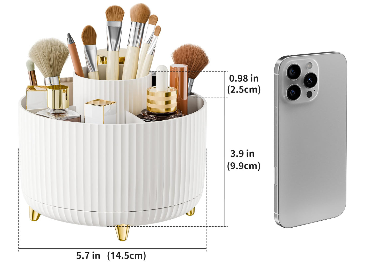 fanado 360° Rotating Makeup Organiser, Makeup Brush Holder, 5 Compartment Makeup and Skincare Storage for Vanity, Desktop, Bathroom (Purple)