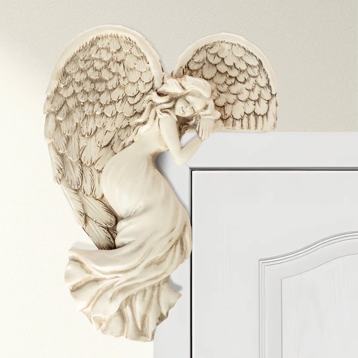 Marco Paul Sleeping Angel Corner Door Frame Statue Resin Angel Ornament Stone Effect Female Figurine Angel Wings Left Angle Door Sculpture Wall Art for Garden, Weddings, Home Decor