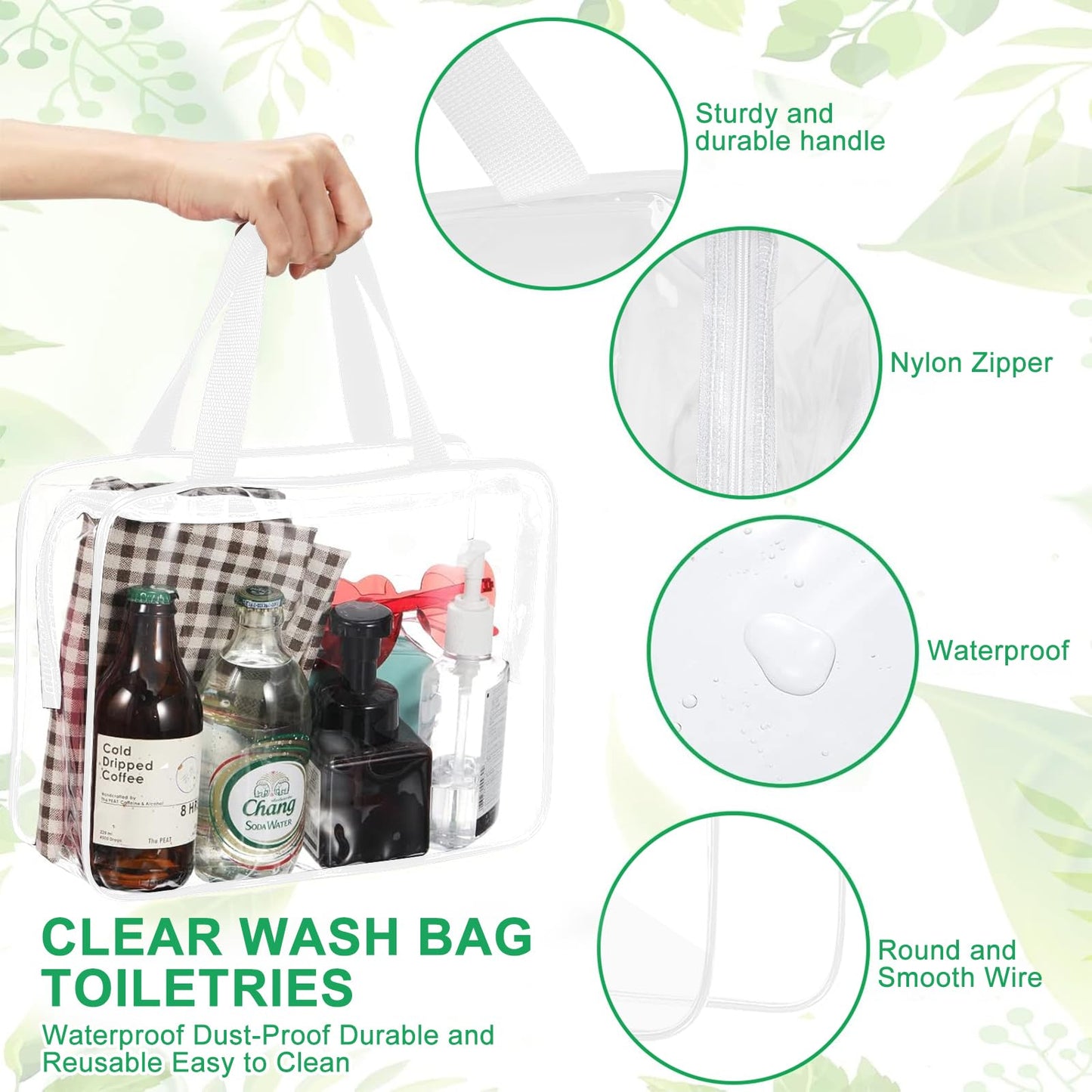 2 Pack Clear Wash Bag for Toiletries, Large/Small Clear Travel Toiletries Bag Thickened PVC Waterproof Makeup Bags with Handles Travel Wash Bags with Zippers for Women Girls Men