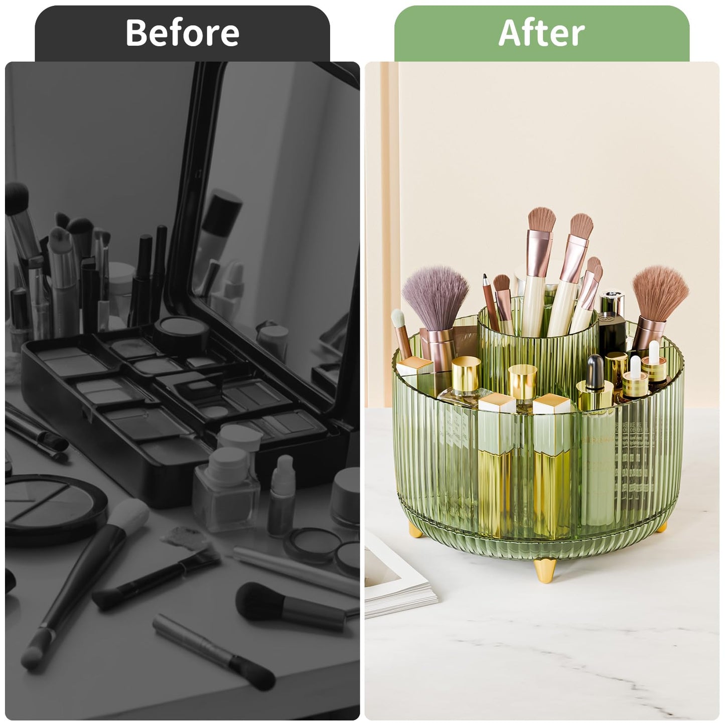 fanado 360° Rotating Makeup Organiser, Makeup Brush Holder, 5 Compartment Makeup and Skincare Storage for Vanity, Desktop, Bathroom (Purple)