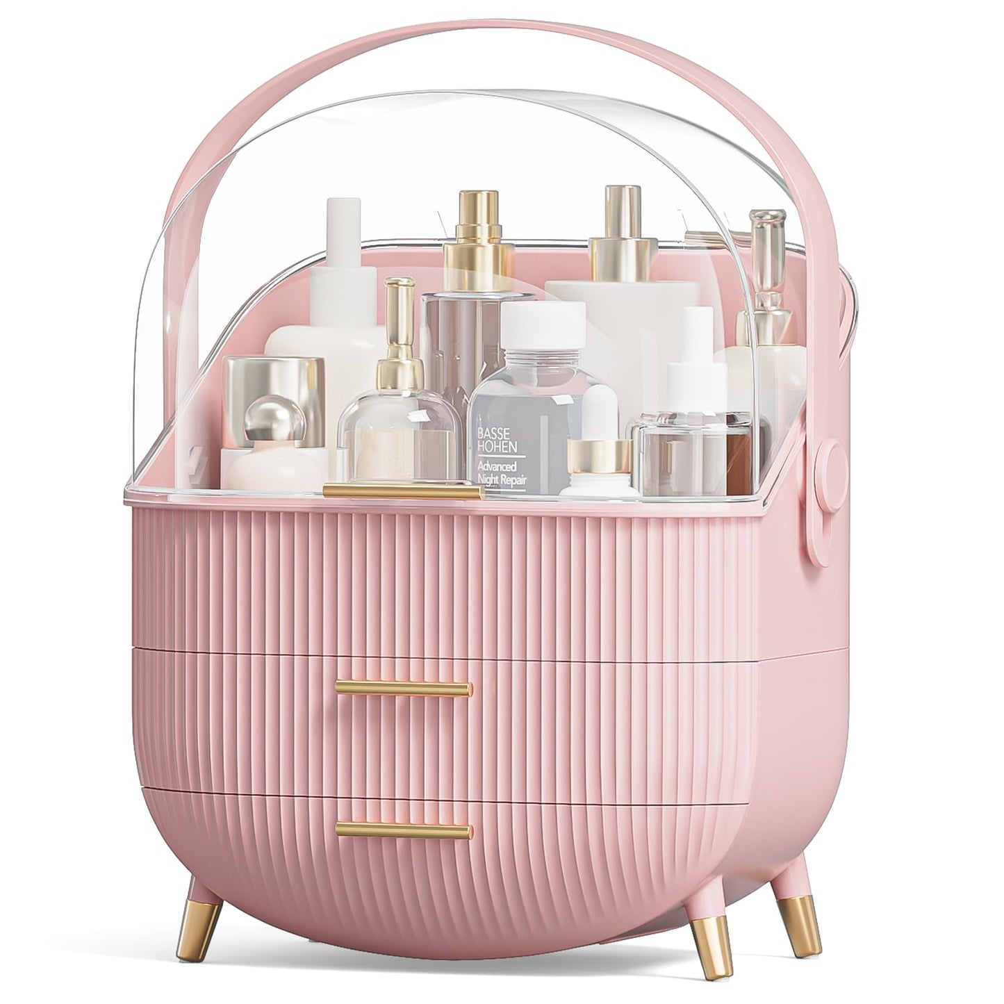 Multi-Function Make Up Case Dustproof Cosmetic Storage Box, Organizer Skin Care Products Jewelry Organizer Finishing Box for Bedroom Bathroom Desktop (Pink)