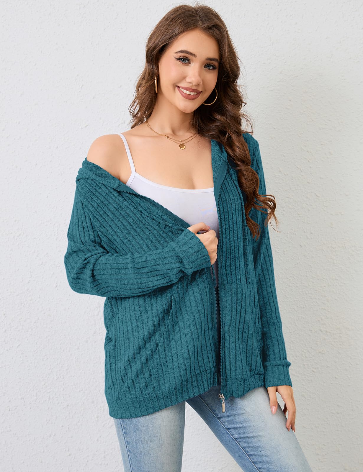 Flikity Womens Cardigans Zip Up Ladies Hoodies with Large Pockets Long Sleeve Tunic Tops Ladies Lightweight Jackets Casual Work Clothes M-XXL