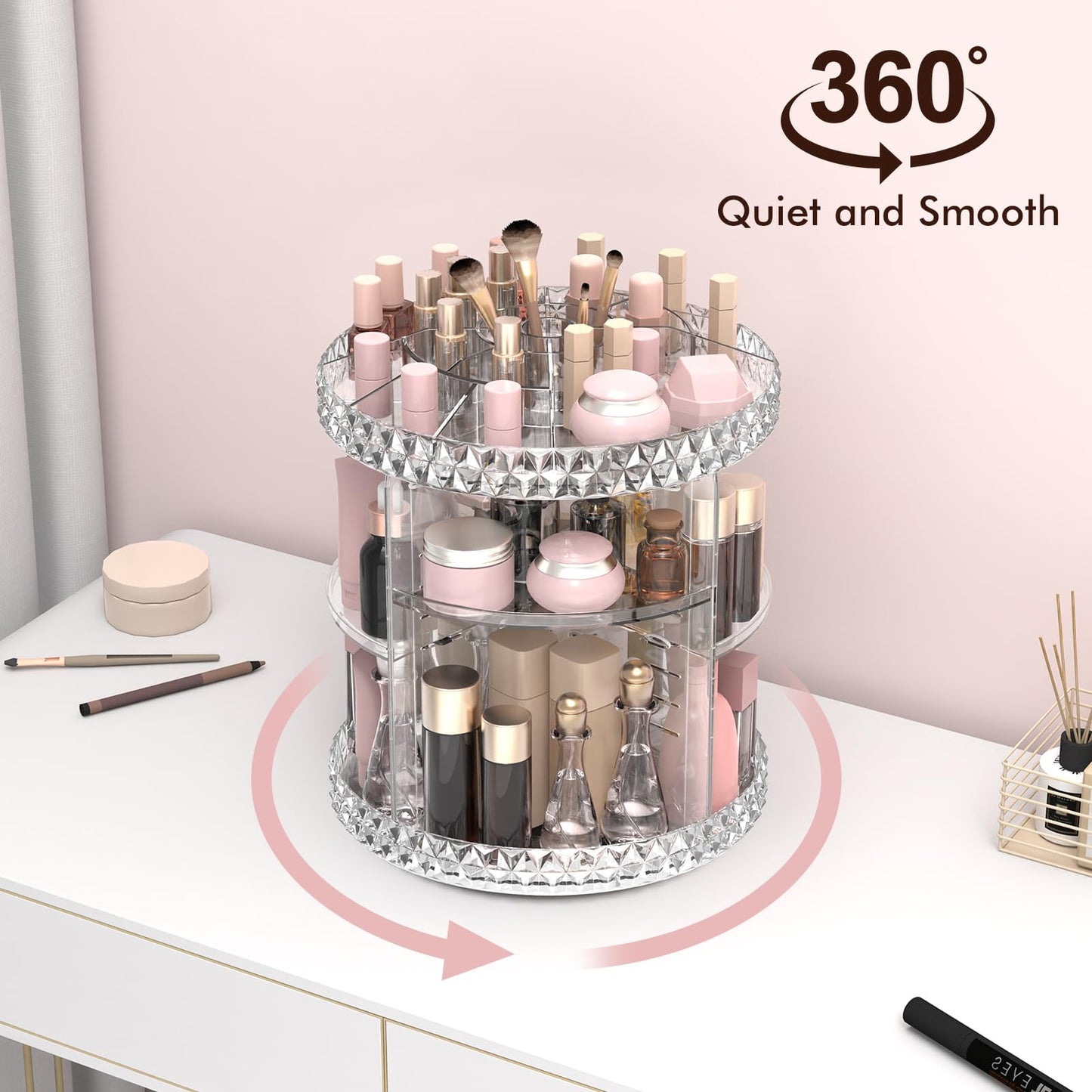Rotating Makeup Organizer, 360° Spinning Skincare Organizers, Adjustable Layer Cosmetic Storage Lazy Susan Makeup Organizers for Dresser Bathroom, Large, Clear